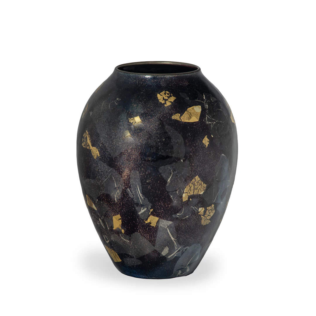 A most unusual silver and gold leaf cloisonné vase by Sukiku, 1981