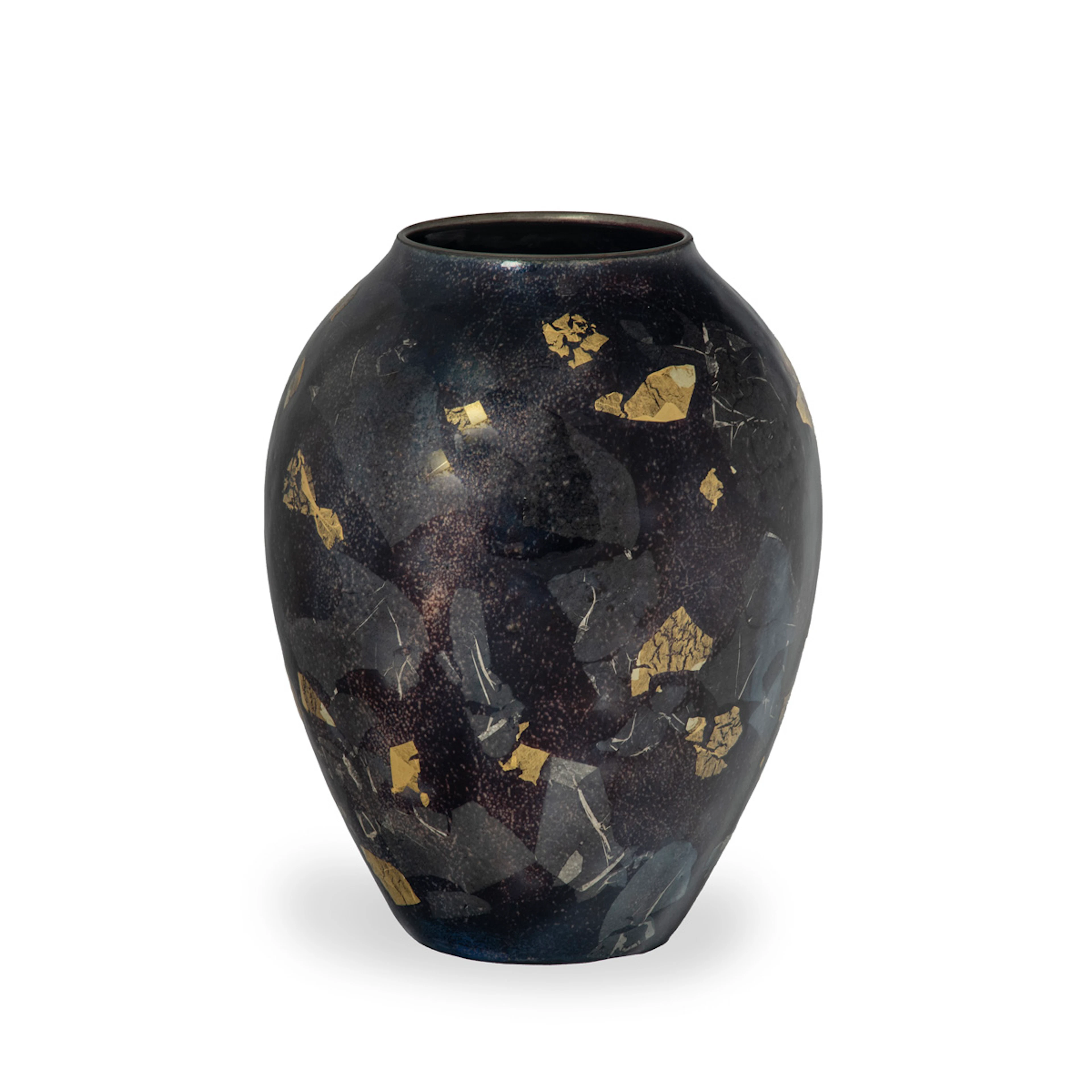A most unusual silver and gold leaf cloisonné vase by Sukiku, 1981