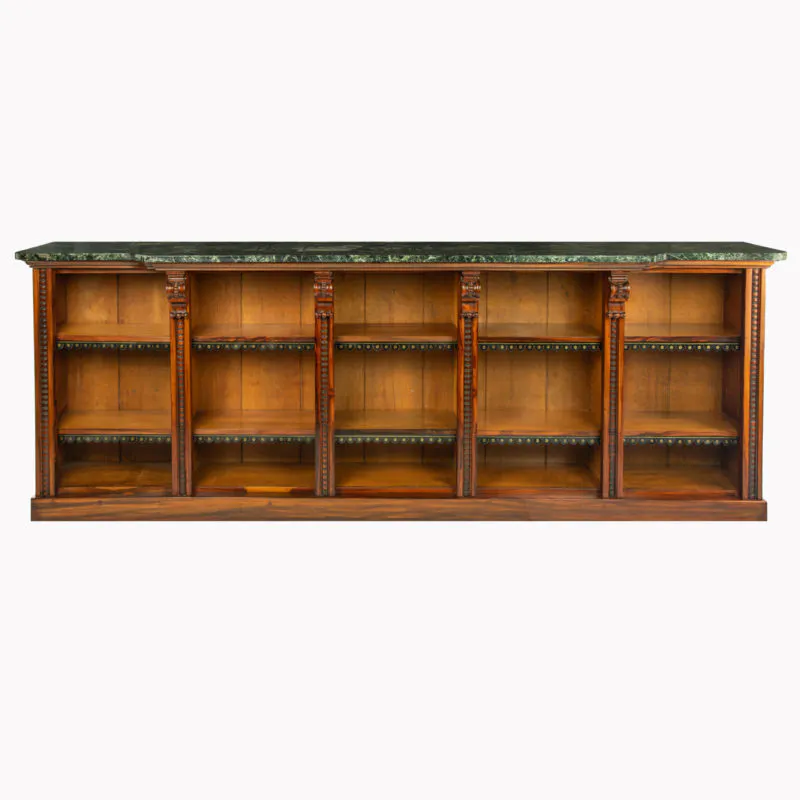 An extensive William IV Goncalo Alves breakfront open book case | Barnebys