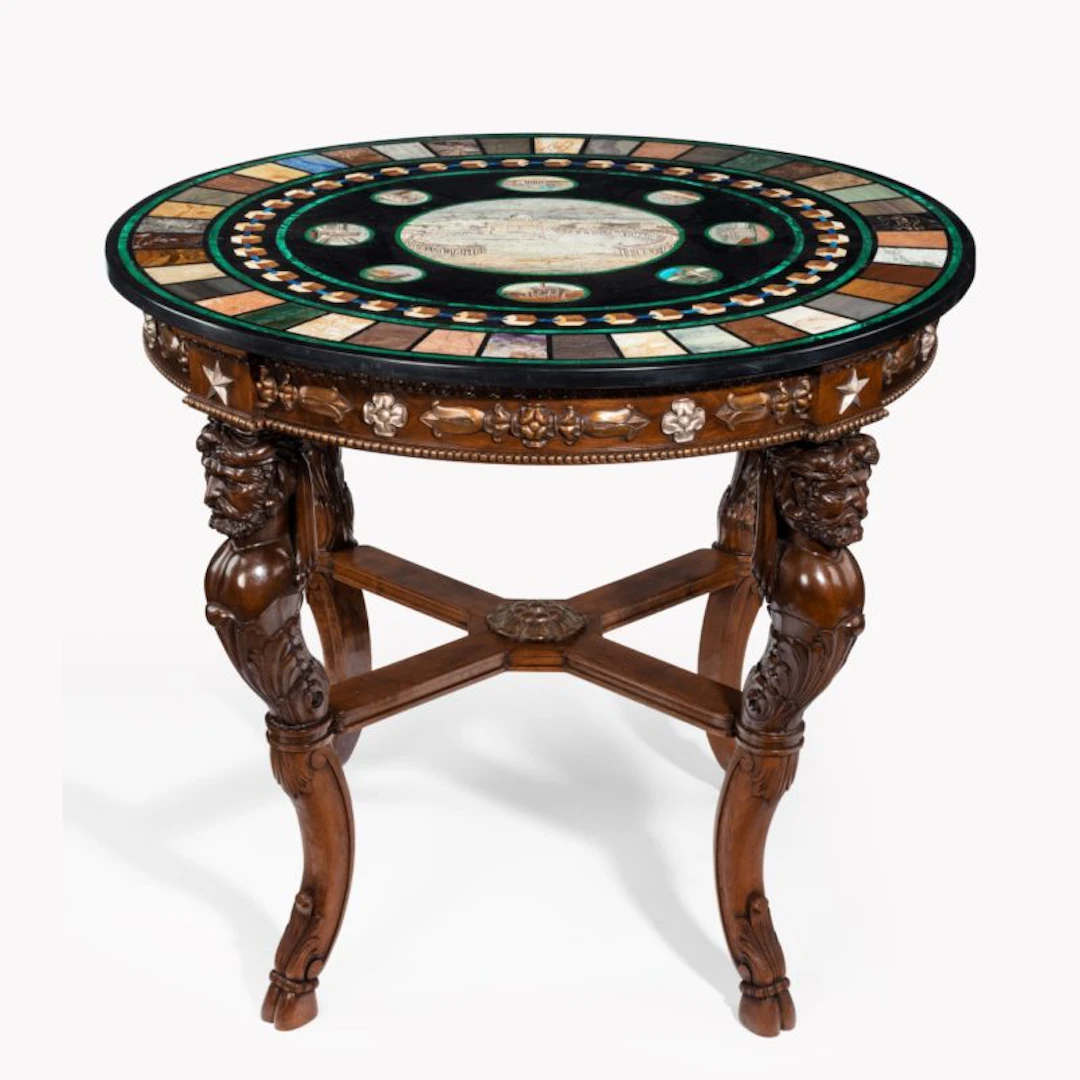 A Neoclassical pietra dura, micro mosaic and walnut centre table
