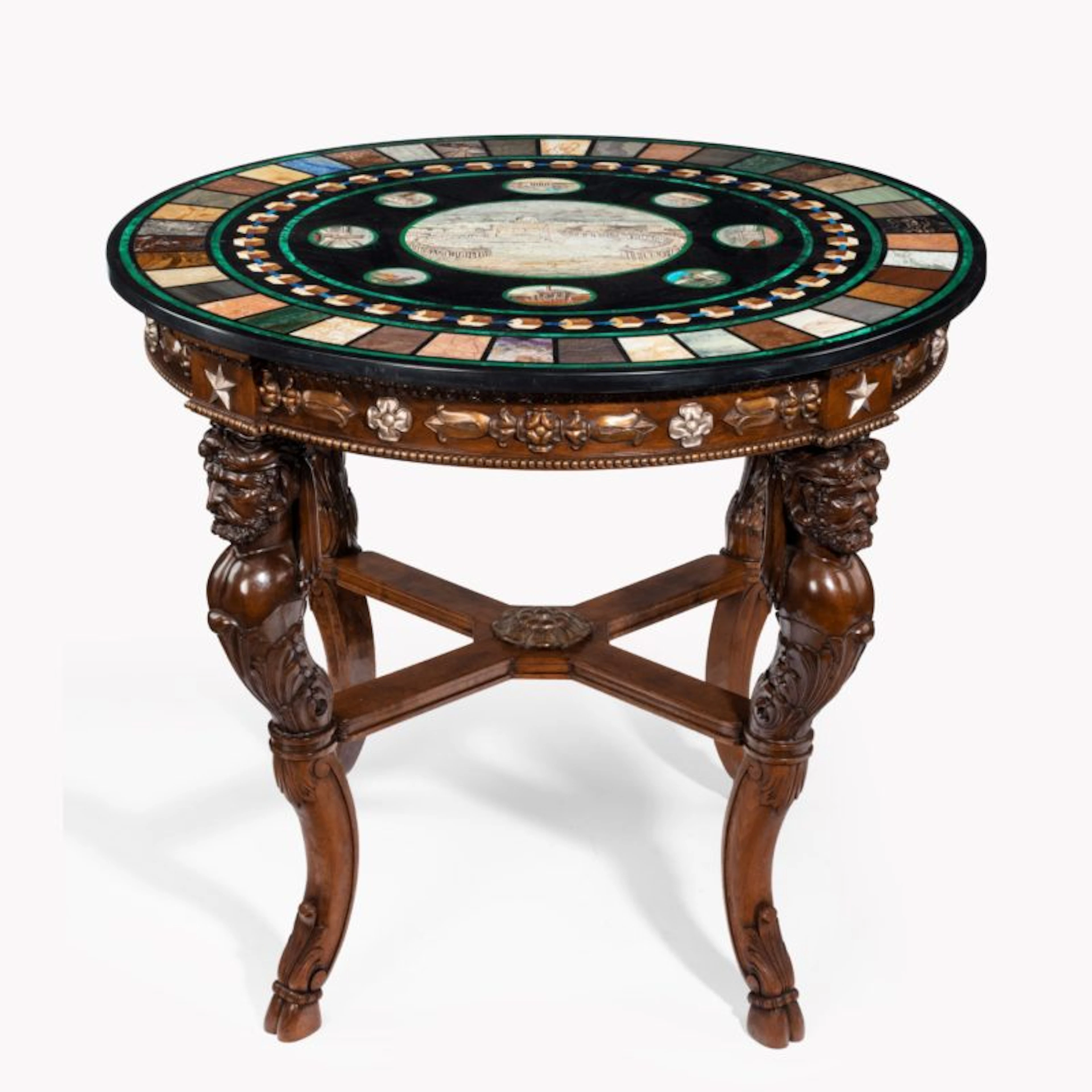 A Neoclassical pietra dura, micro mosaic and walnut centre table
