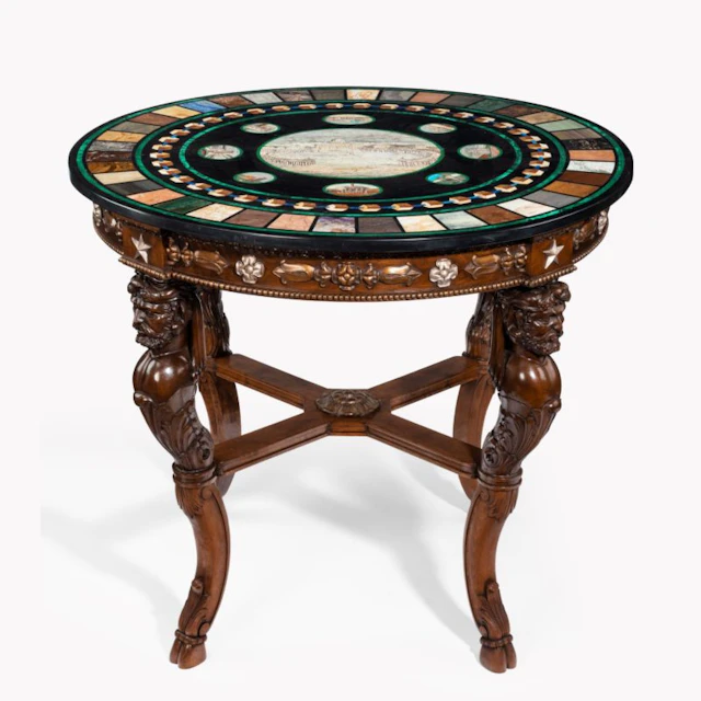 A Neoclassical pietra dura, micro mosaic and walnut centre table