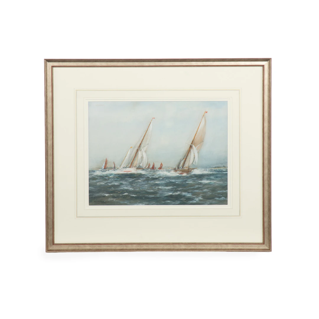 Watercolour of Thames Barges by Frank Henry Mason.