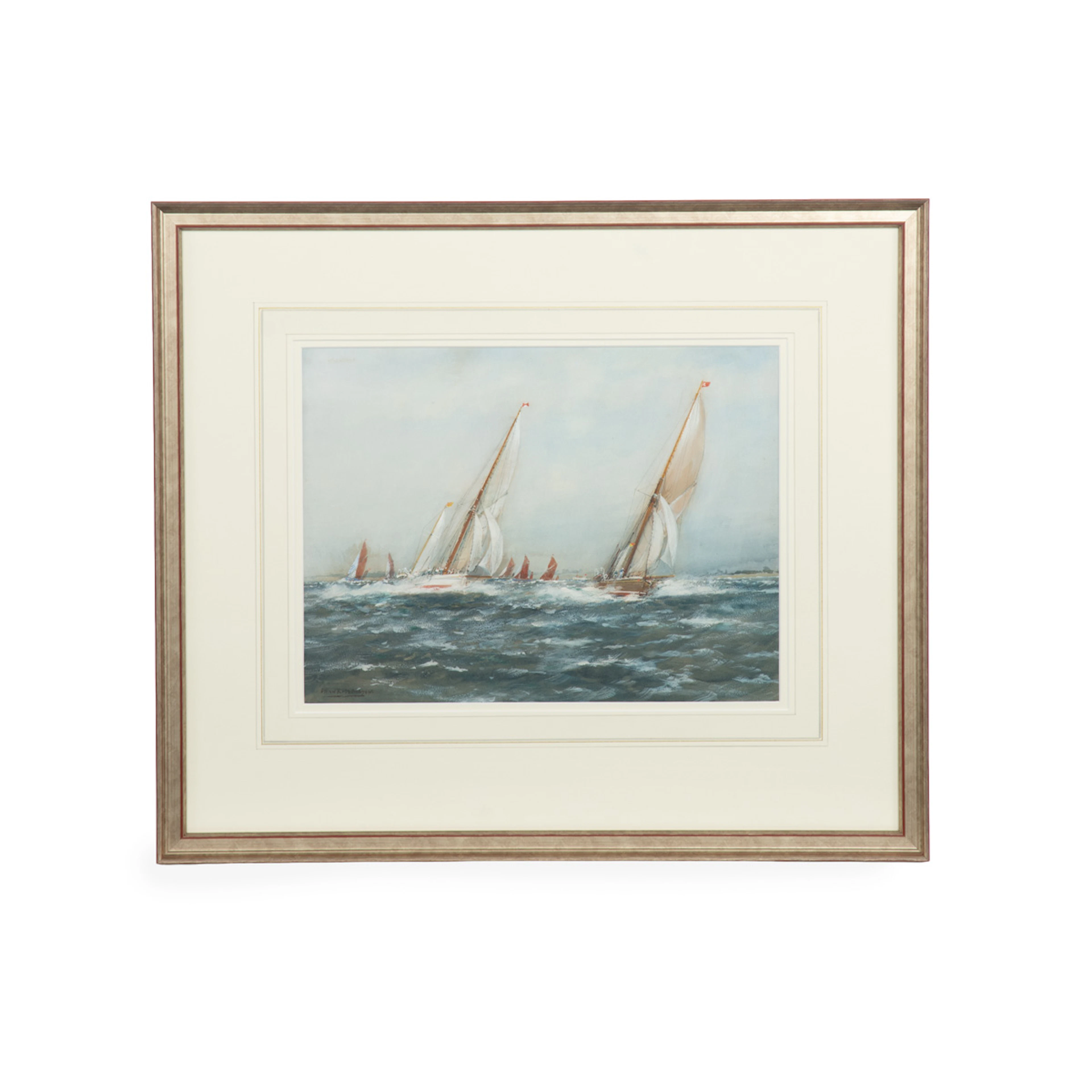 Watercolour of Thames Barges by Frank Henry Mason.