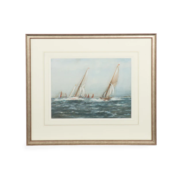 Watercolour of Thames Barges by Frank Henry Mason.