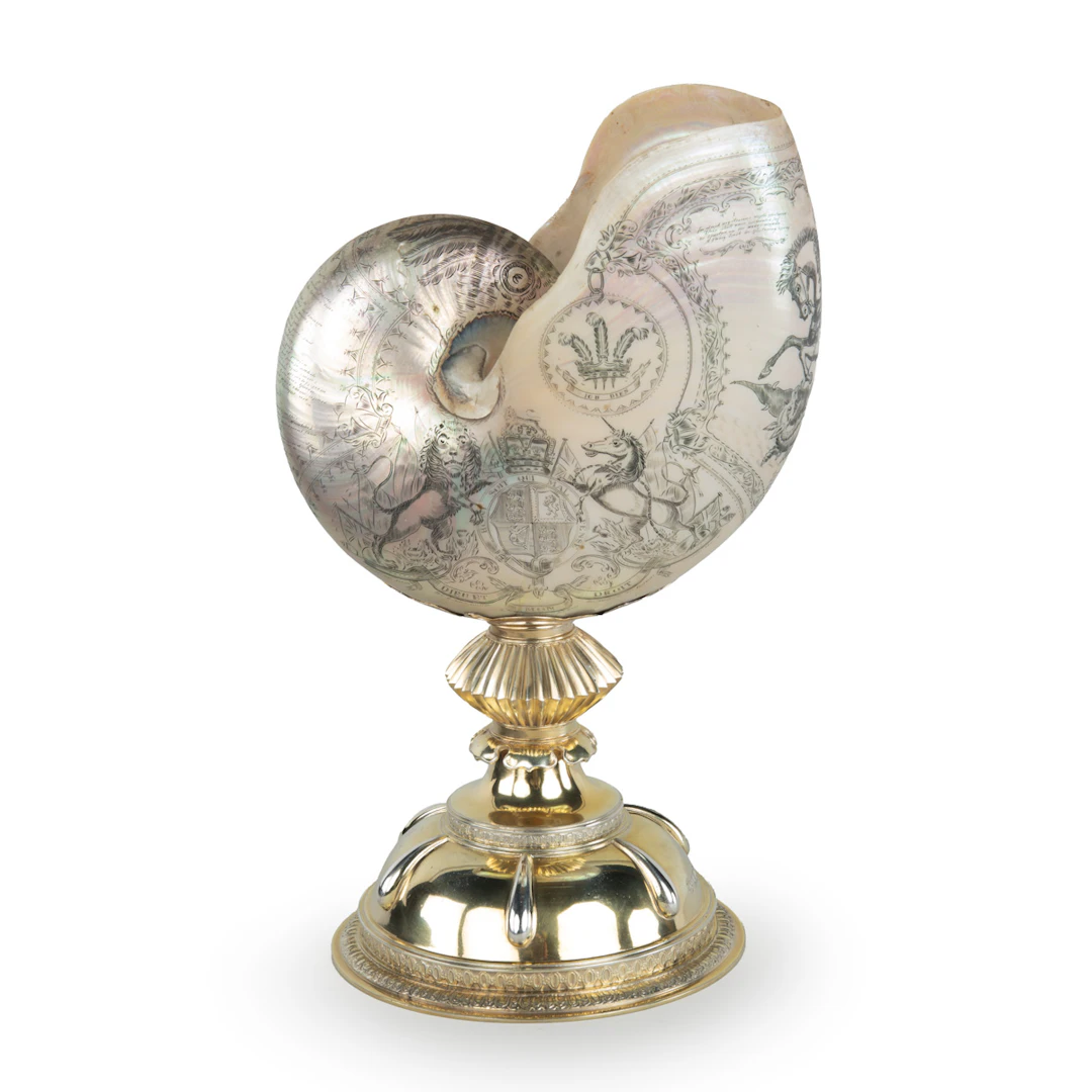 An Engraved Nautilus Shell by Charles H. Wood Incorporating the Arms