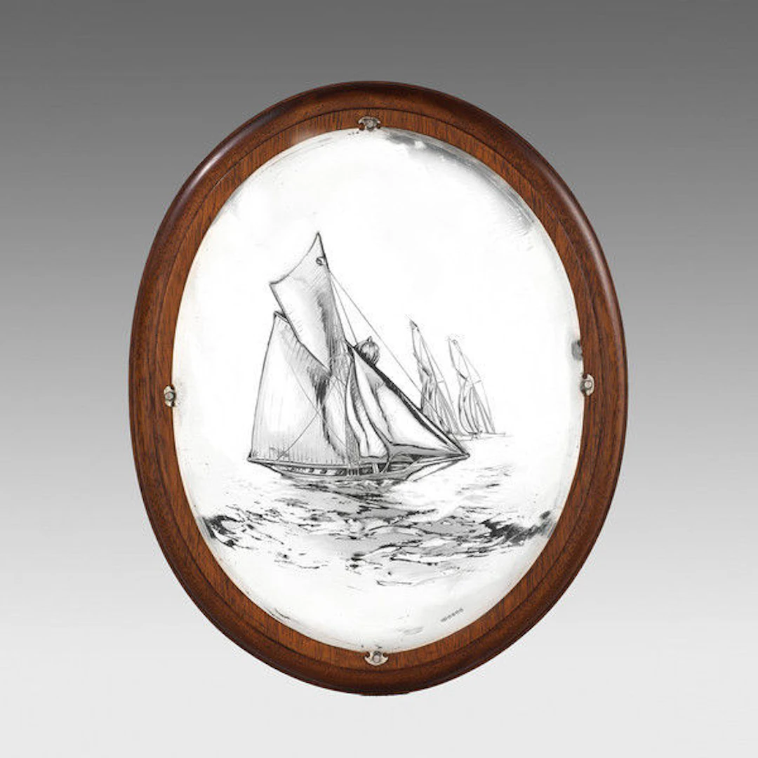 Silver plated classic yacht oval plaque by Walker and Hall