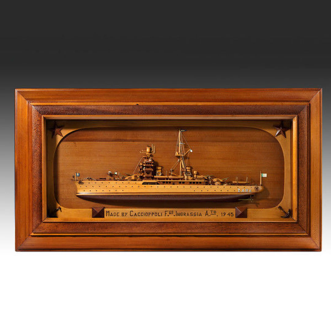 Rare WWII Italian Prisoner of war work model of Italian cruiser ‘Zara’