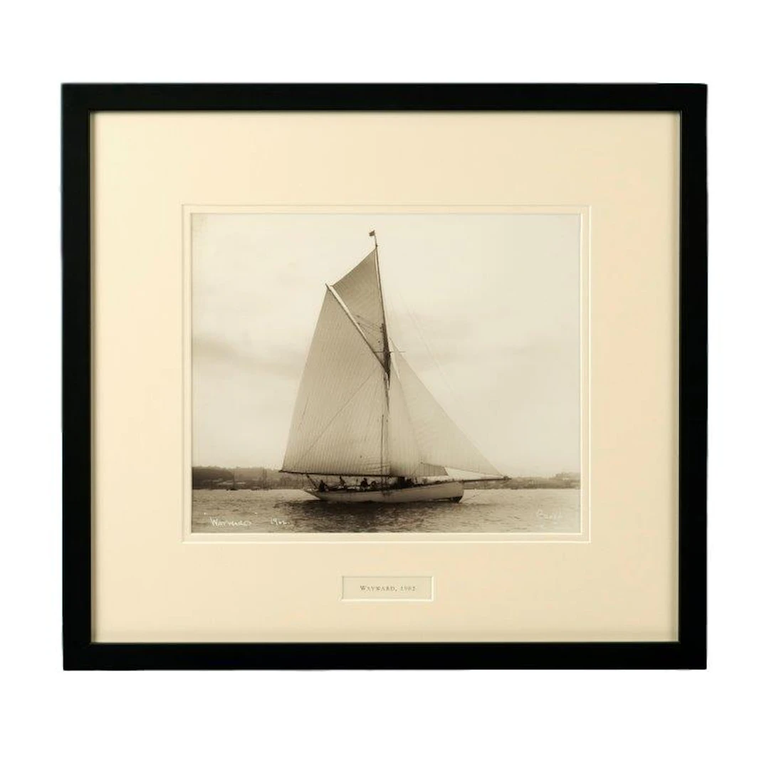 Early silver gelatin photograph print of the Gaff rigged yacht Wayward