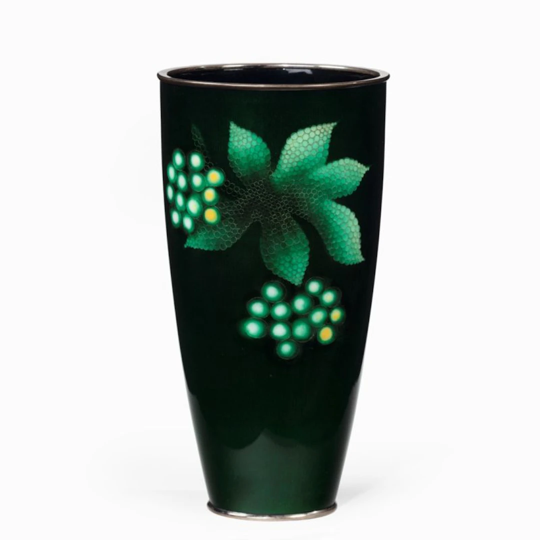A Showa period green gin-bari trumpet vase by Ando