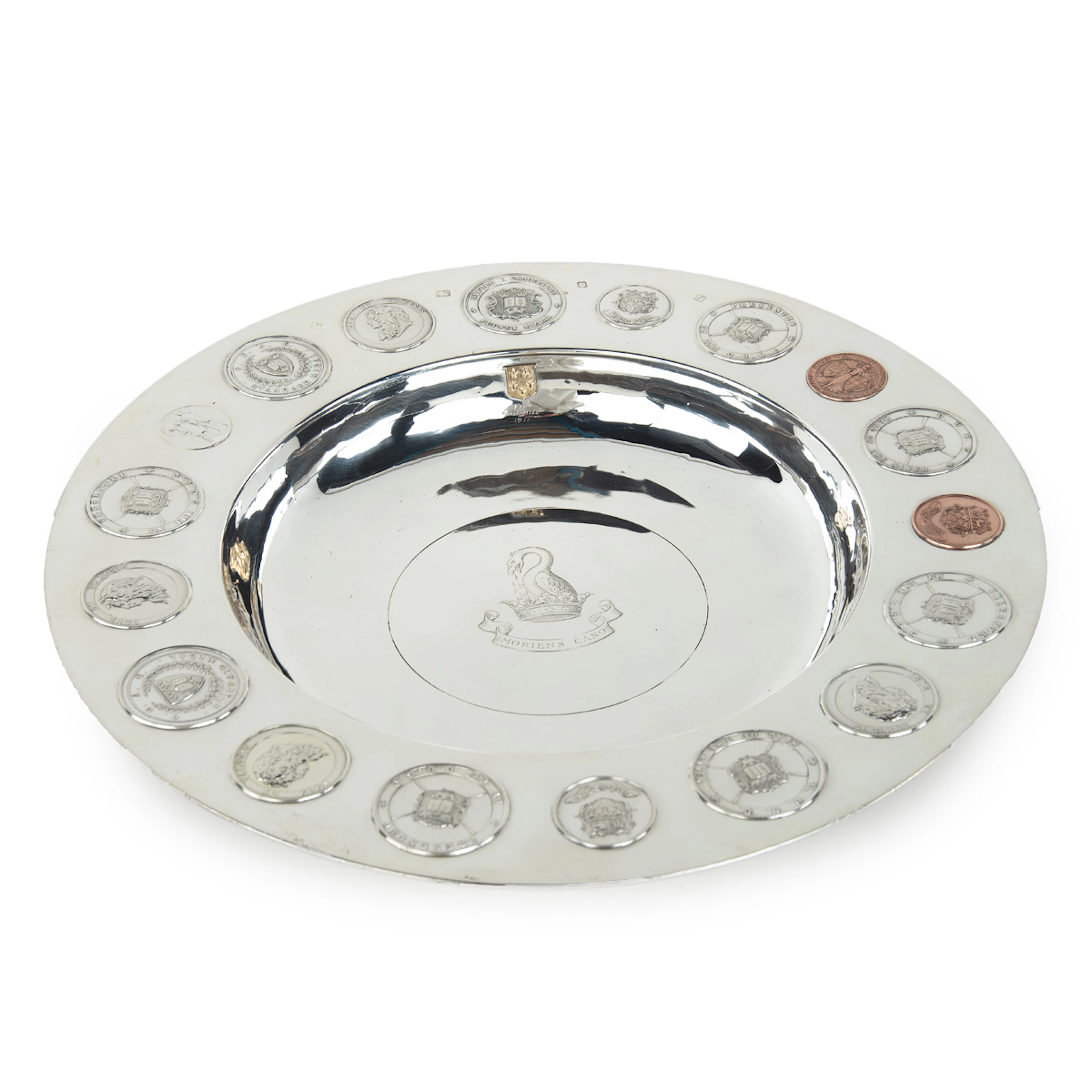 A Highly Unusual Silver Bowl Mounted with Medals Primarily Relating