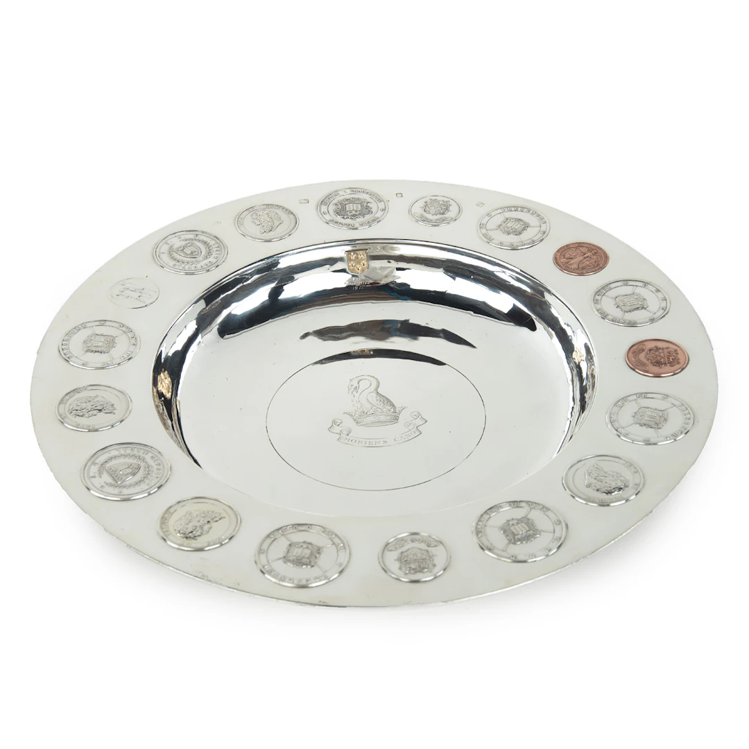 A Highly Unusual Silver Bowl Mounted with Medals Primarily Relating