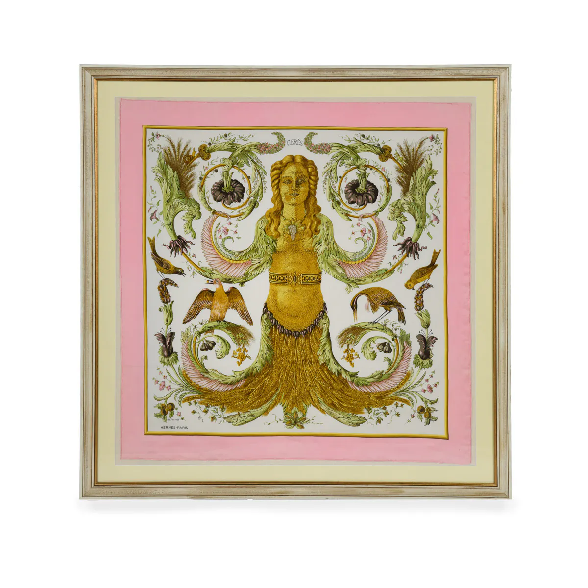 A fine framed Hermès 90 silk square of Cerès, by Françoise Faconett, circa 1967