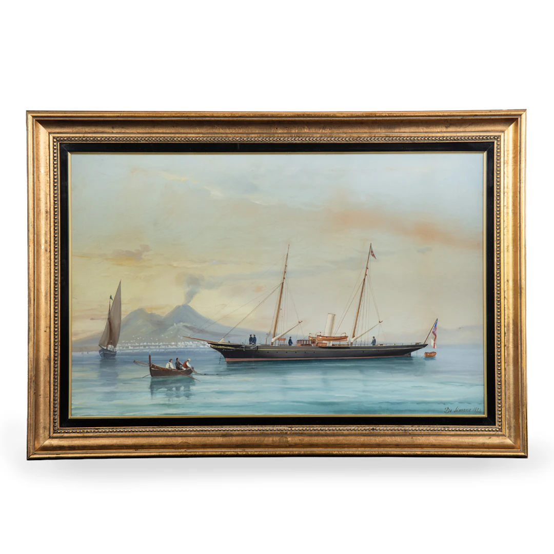 A Fine Gouache of the Twin Masted Steam Yacht Geraldine at Anchor