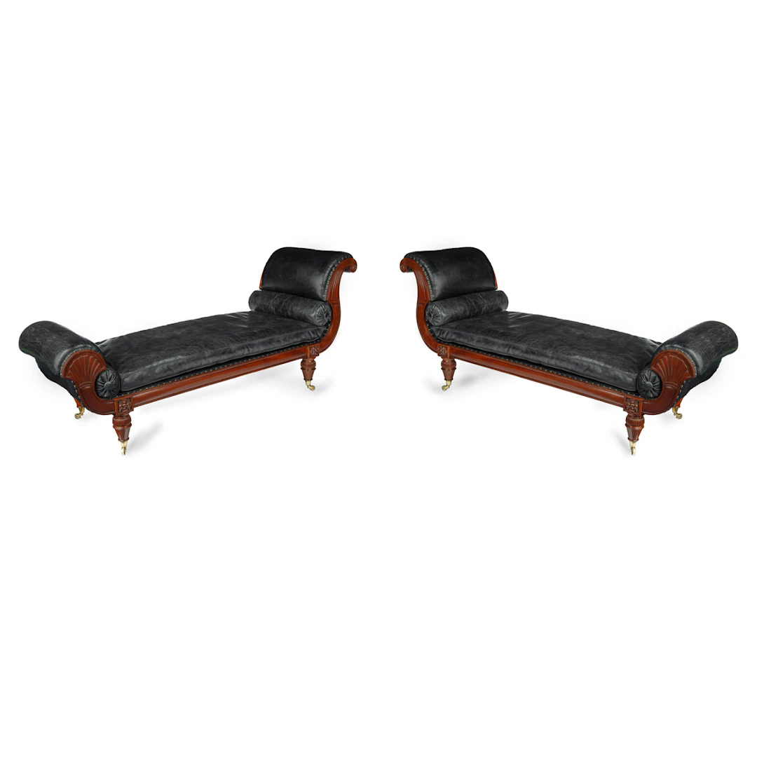 An unusual pair of Regency mahogany day beds in the manner of Gillows