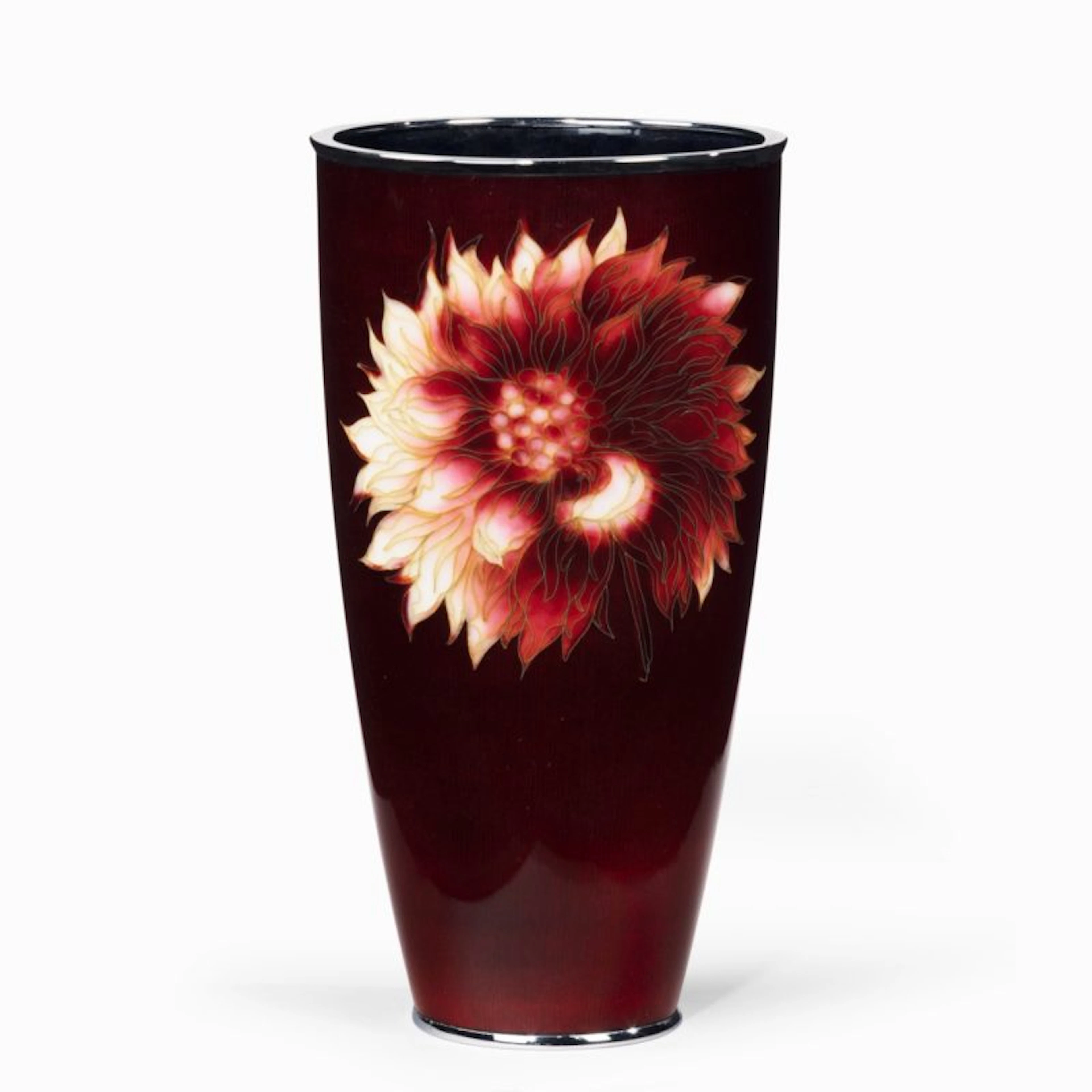 A Showa period red gin-bari trumpet vase by Ando