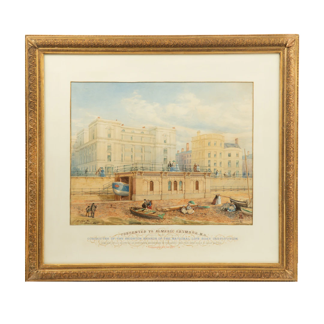 An attractive watercolour painting of Brighton’s RNLI life boat house