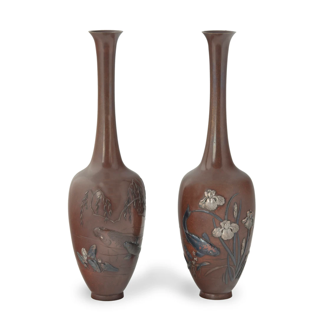 A pair of fine Meiji period bronze vases by Hidenobu