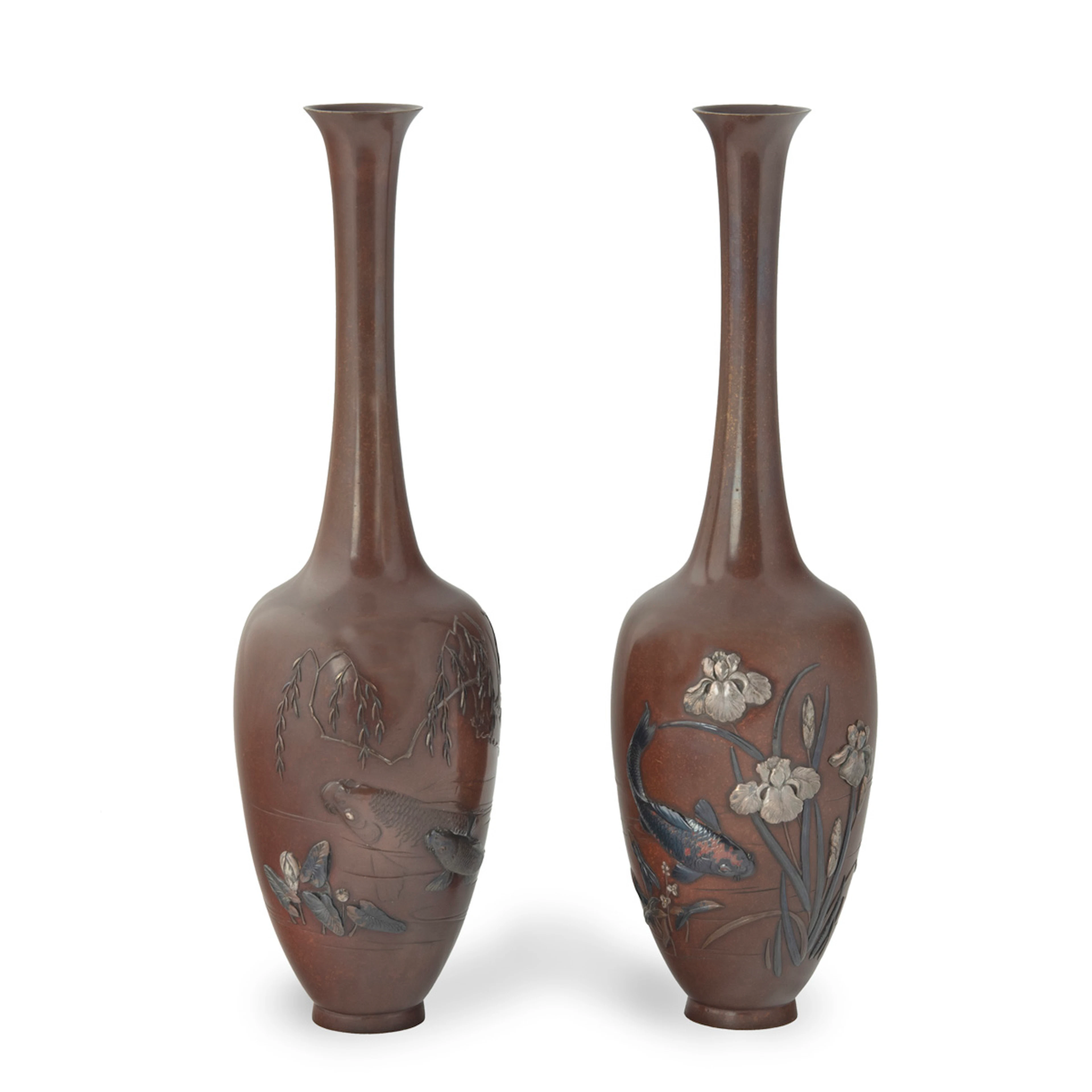 A pair of fine Meiji period bronze vases by Hidenobu