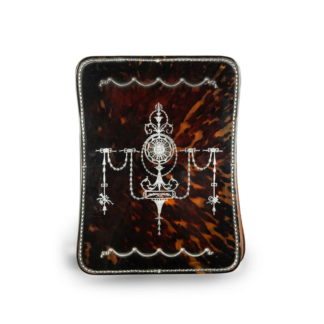 A superb late Victorian tortoiseshell and silver piqué desk blotter