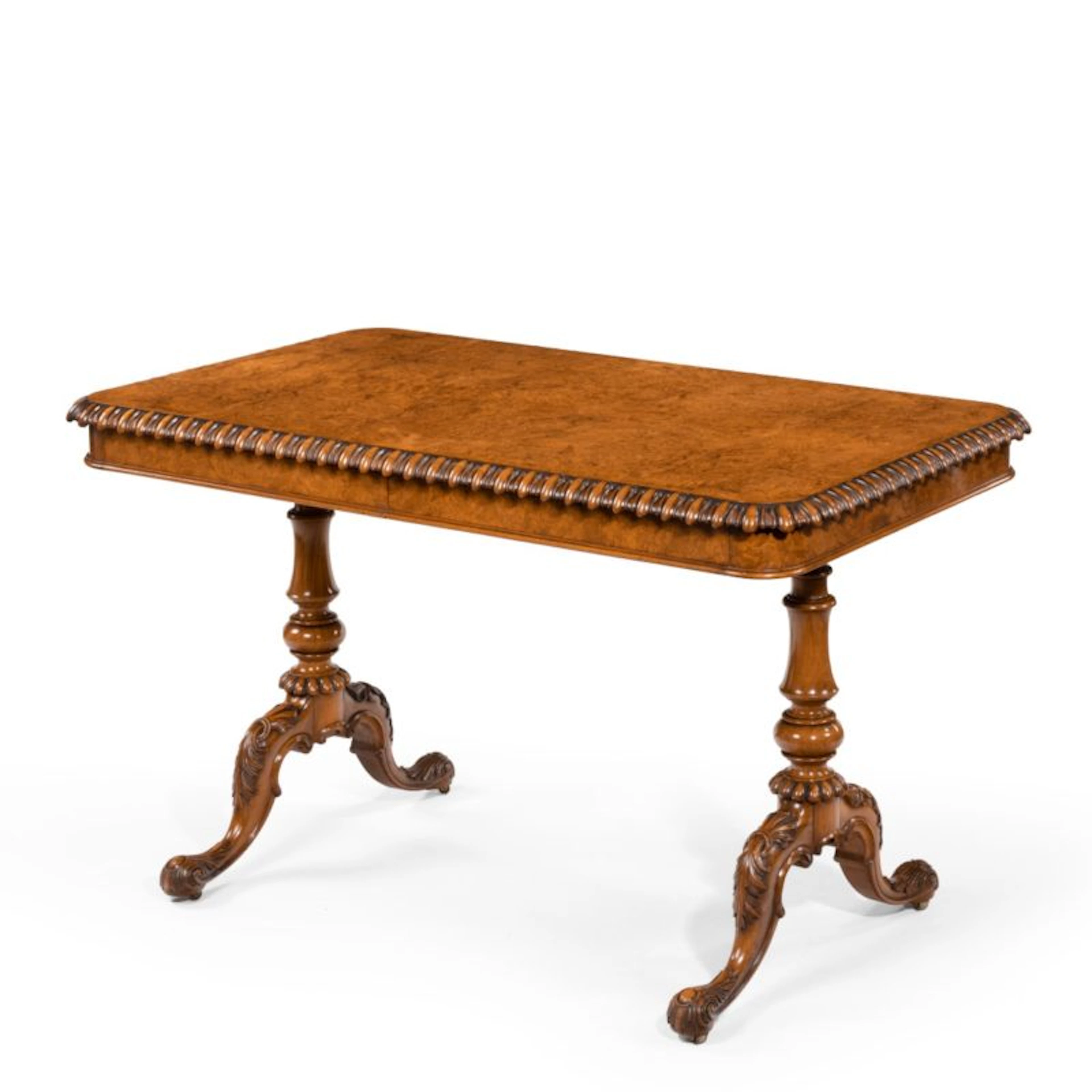 Early Victorian solid walnut library table made for Gillows by John Barrow