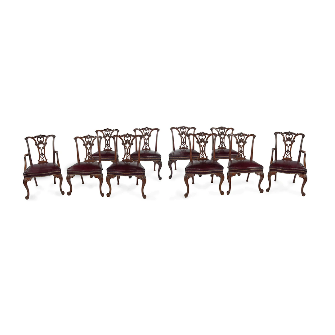 A Fine Set of 10 George III Style Mahogany Dining Chairs Stamped Gillows