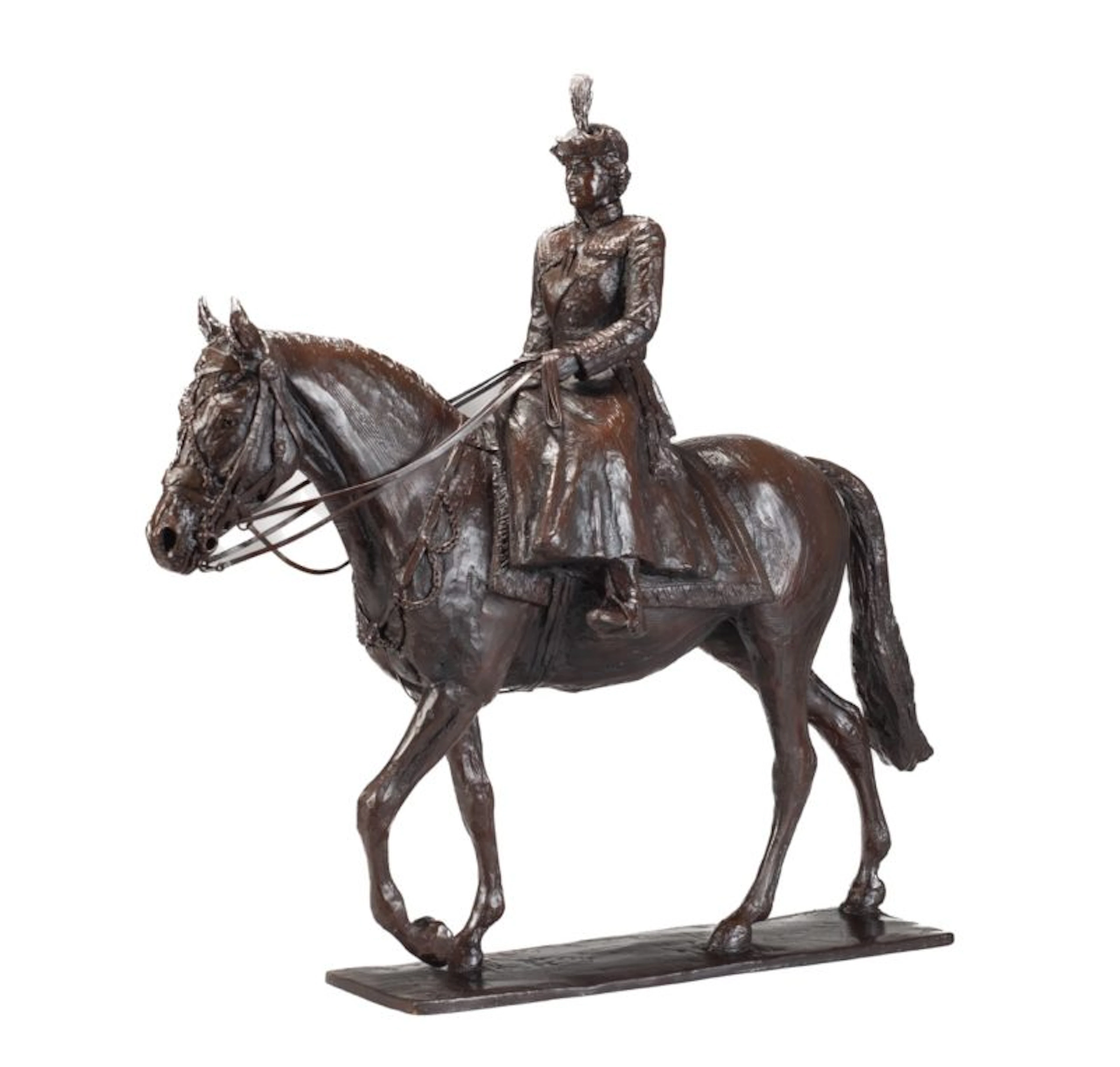 A bronze of Queen Elizabeth II Trooping the Colour by Amy Goodman