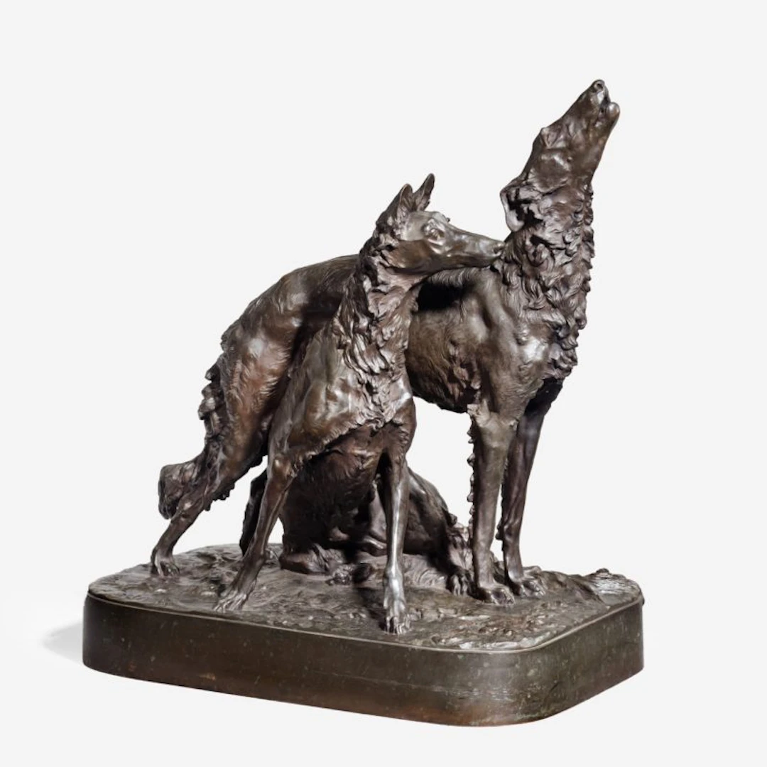 French Bronze Group of Two Wolfhounds, by Mathilde Thomas-soyer (1858-1940)