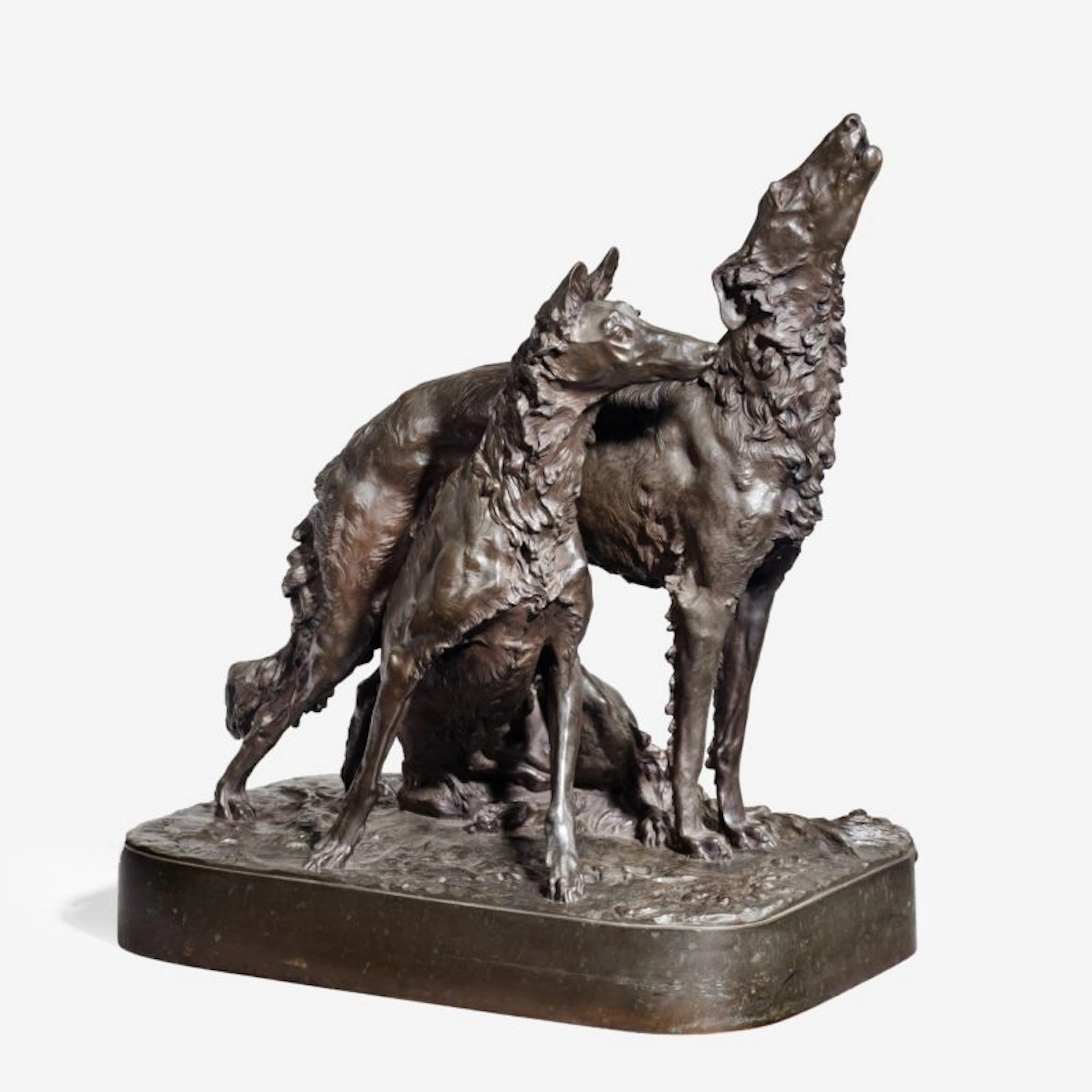 French Bronze Group of Two Wolfhounds, by Mathilde Thomas-soyer (1858-1940)