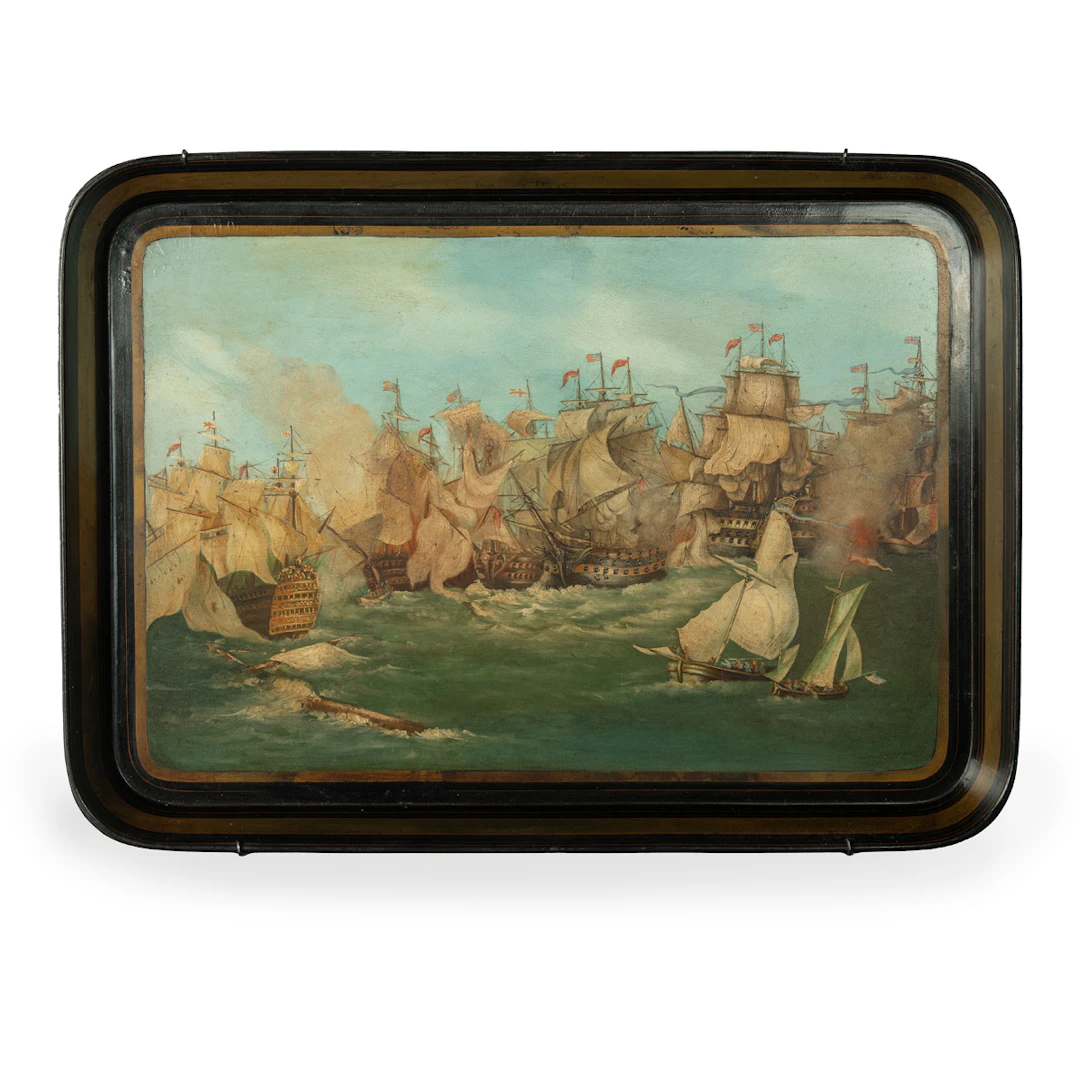 A papier mâché tray of the Battle of Erie by Jennens & Bettridge, 1817