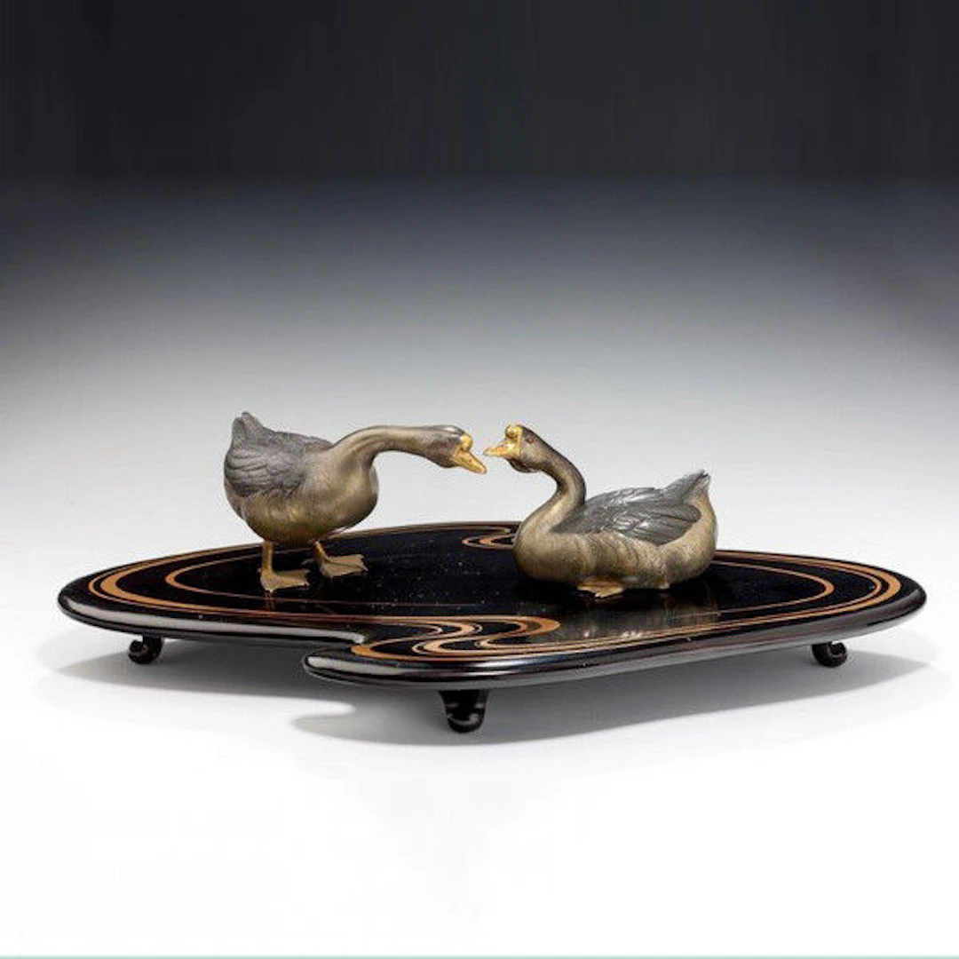 Showa period okimono of two geese