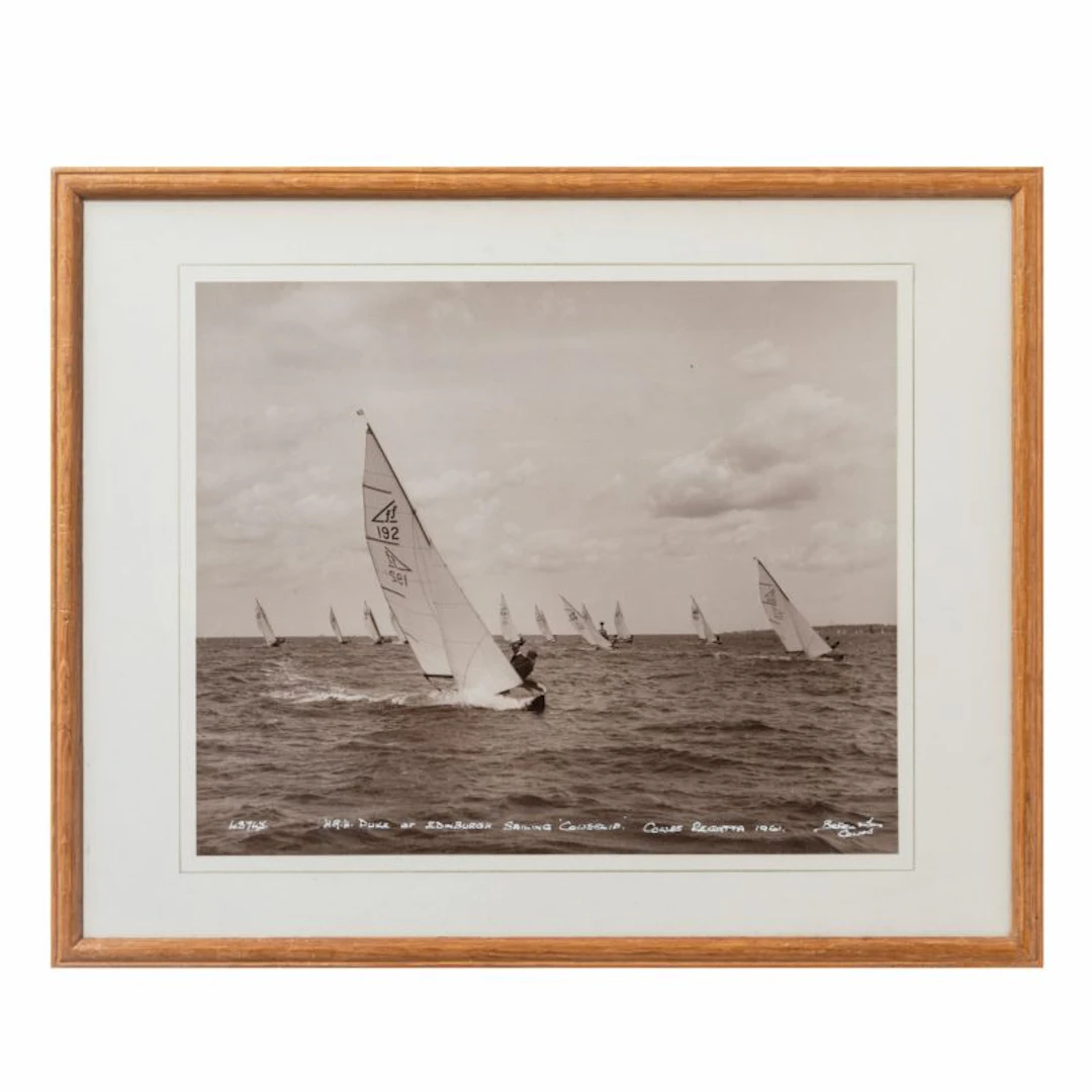 An Original Beken photograph of HRH duke of Edinburgh leading the fleet