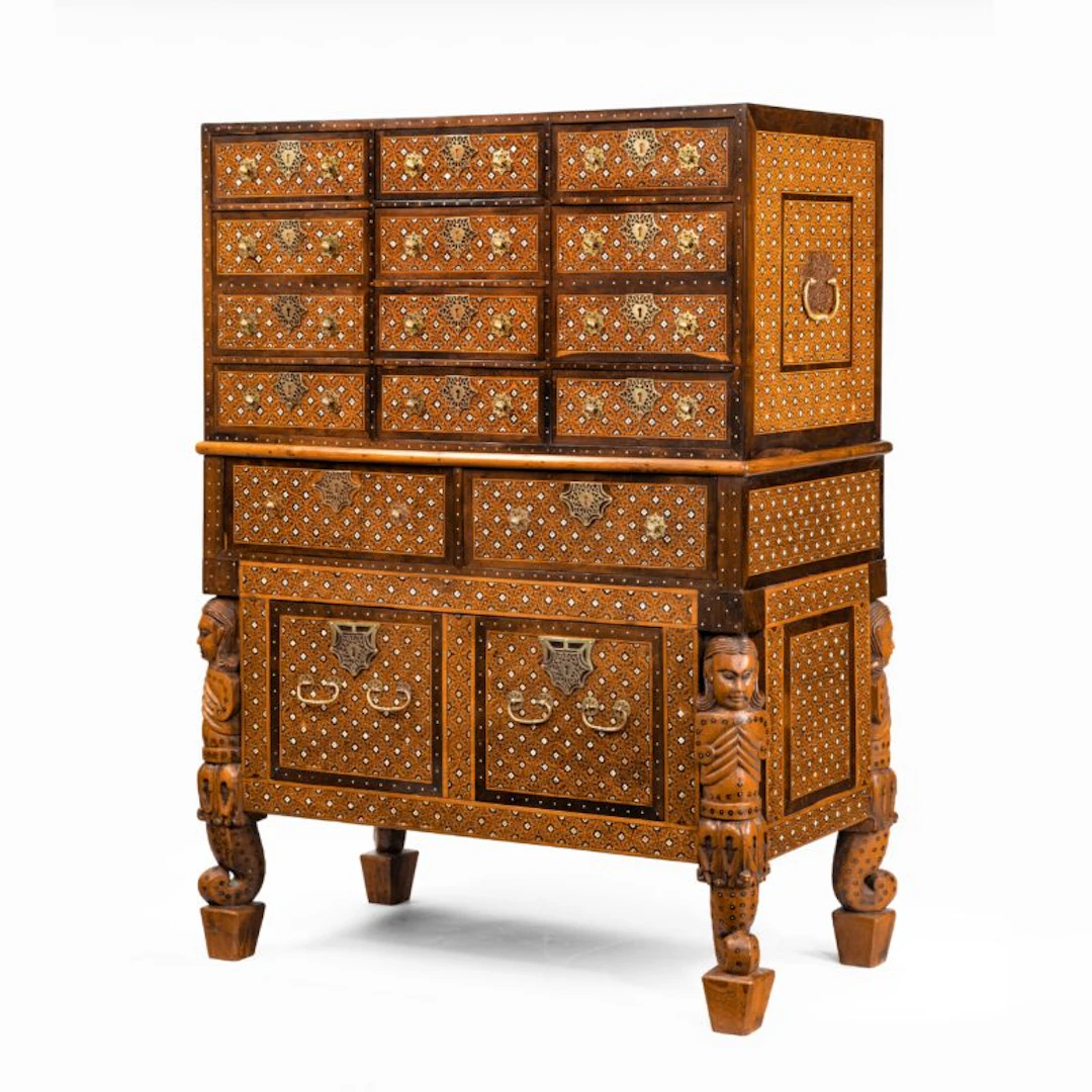 An Indo-Portuguese rosewood, teak and ebony contador