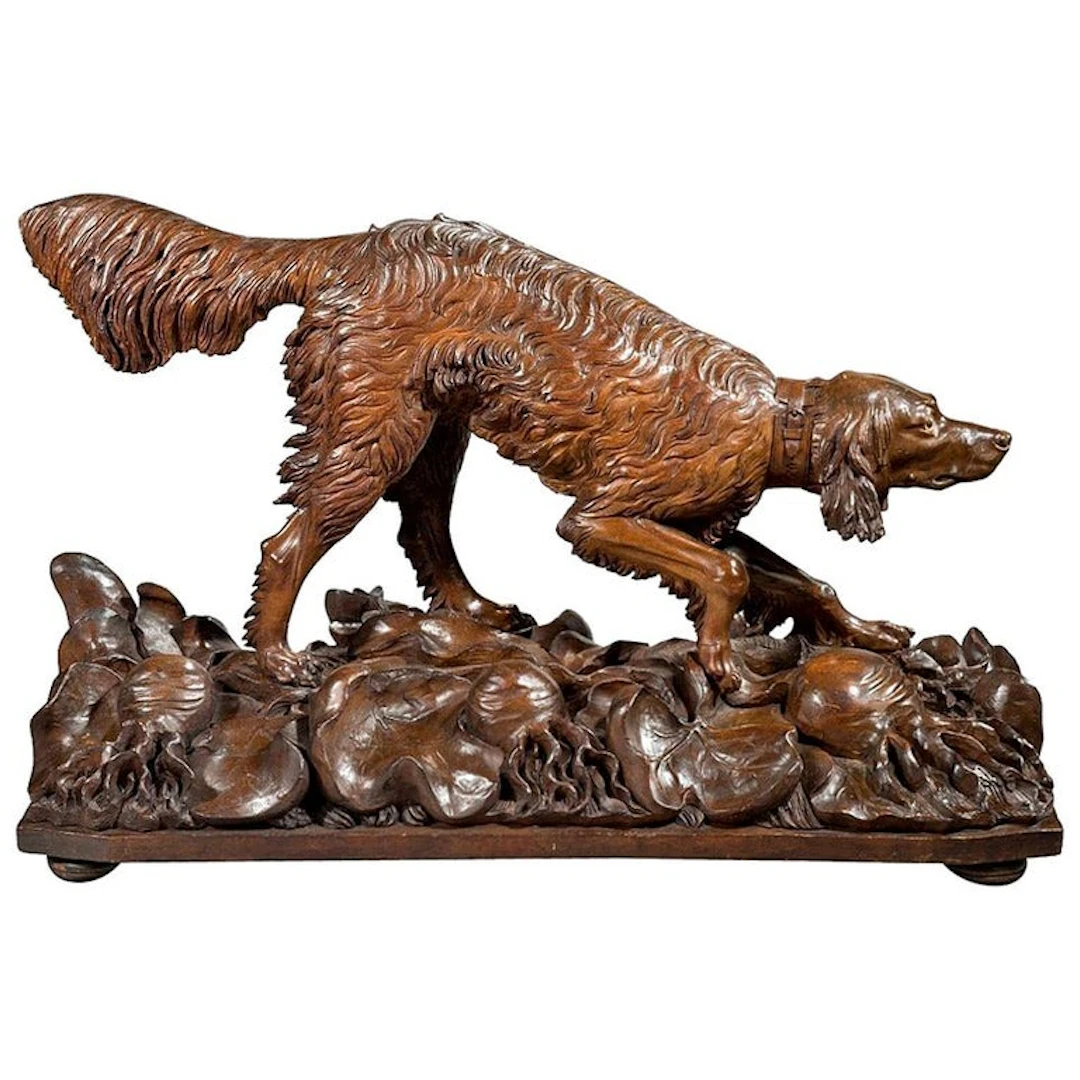 Life size Black Forest Carved Wood Dog Setter by Royal Carver Stephan