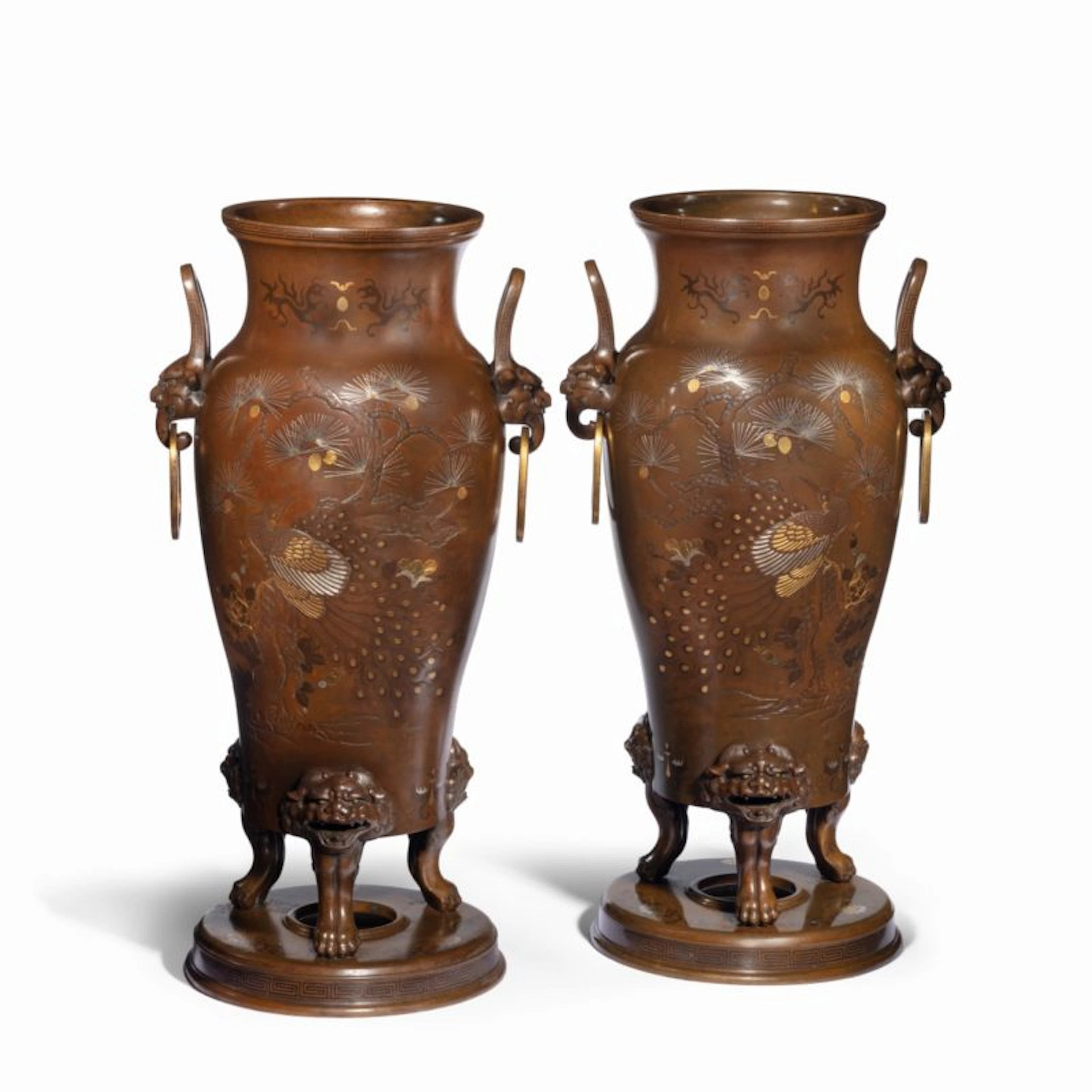 A pair of large Meiji period bronze vases