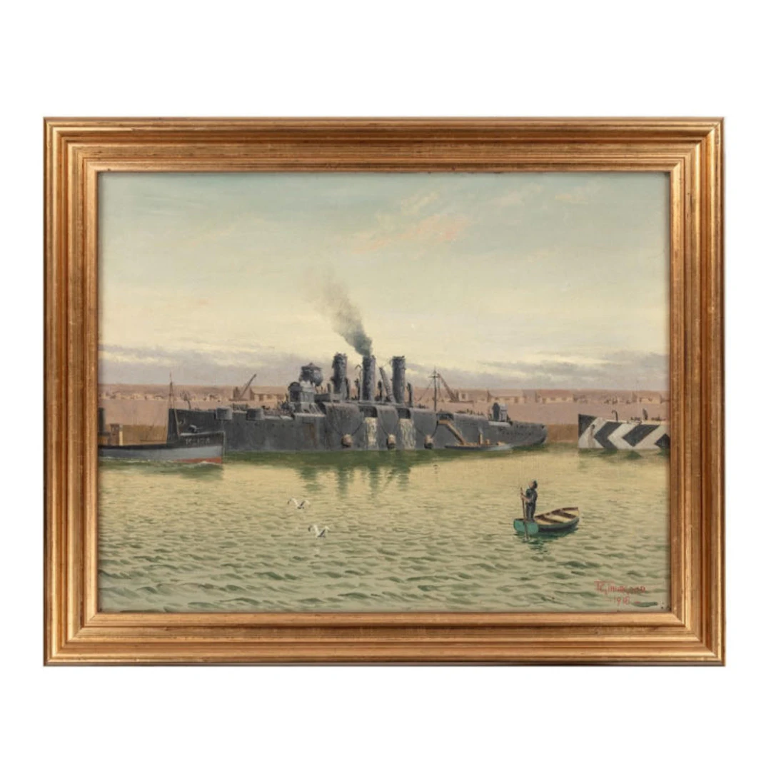 An oil on canvas by R G Thurgood HM Cruiser ‘Vindictive’