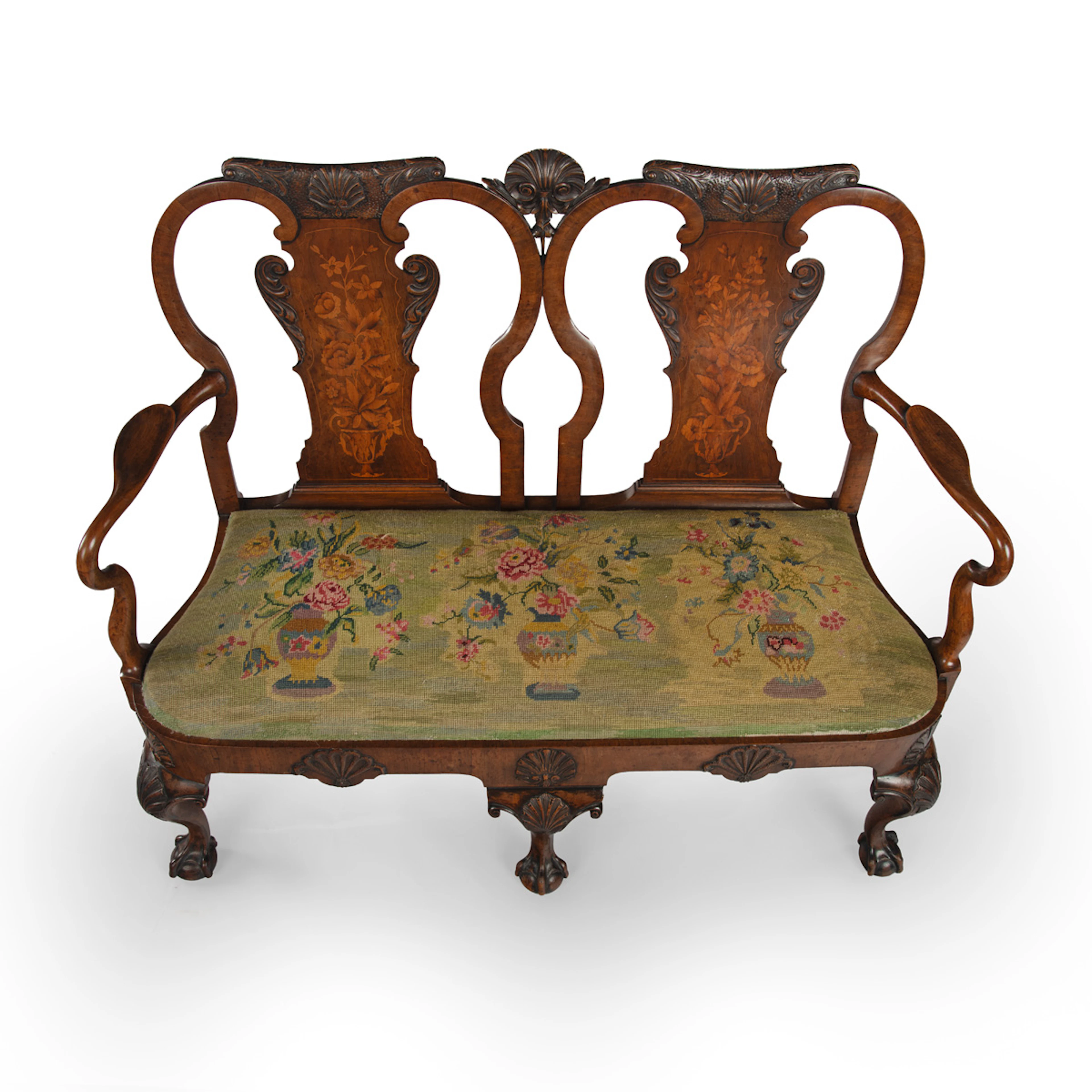 A Fine Walnut and Marquetry Chair Back Settee in the Anglo-Dutch Manner