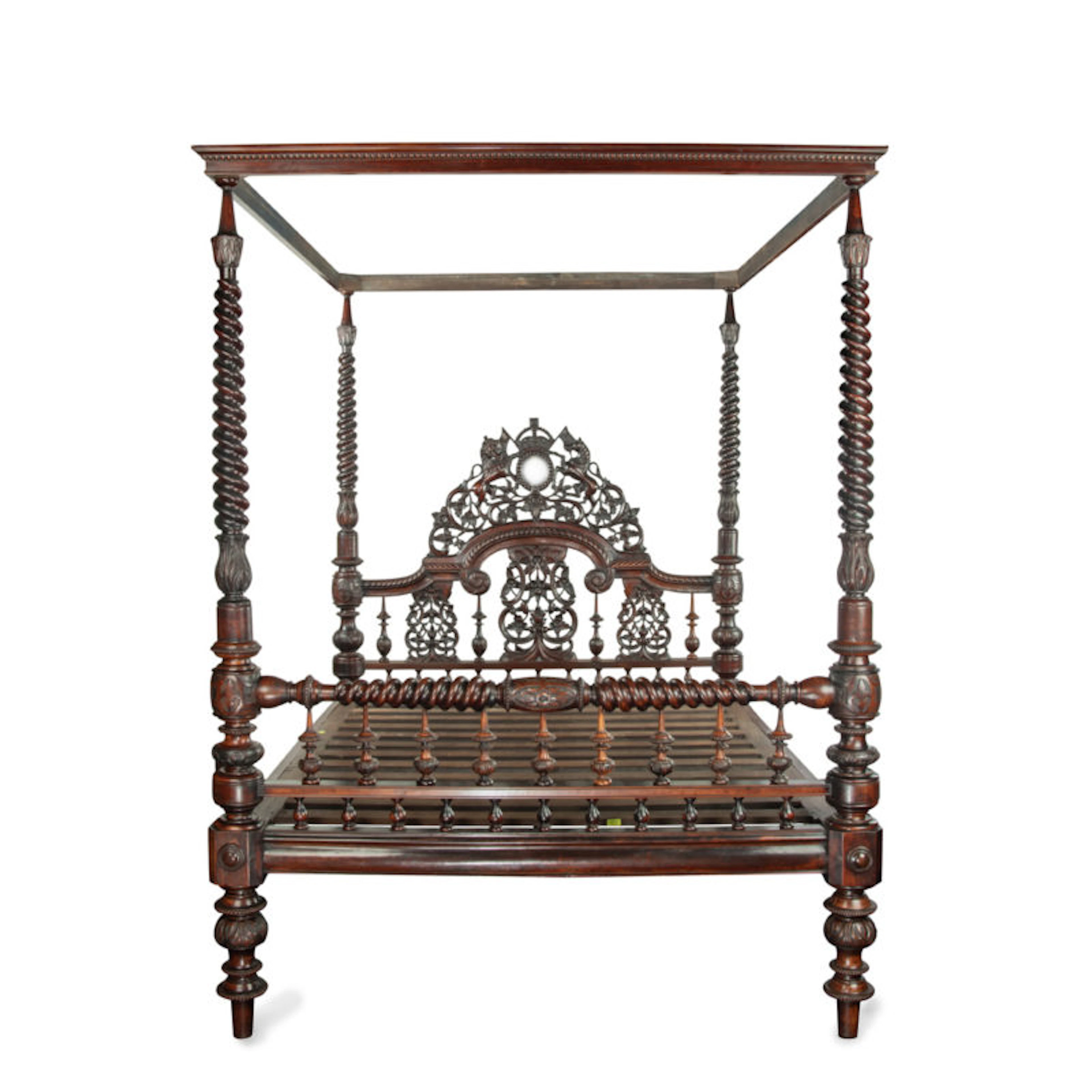 An impressive sissoo wood Anglo-Indian four poster bed
