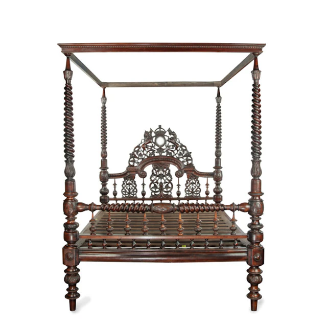 An impressive sissoo wood Anglo-Indian four poster bed