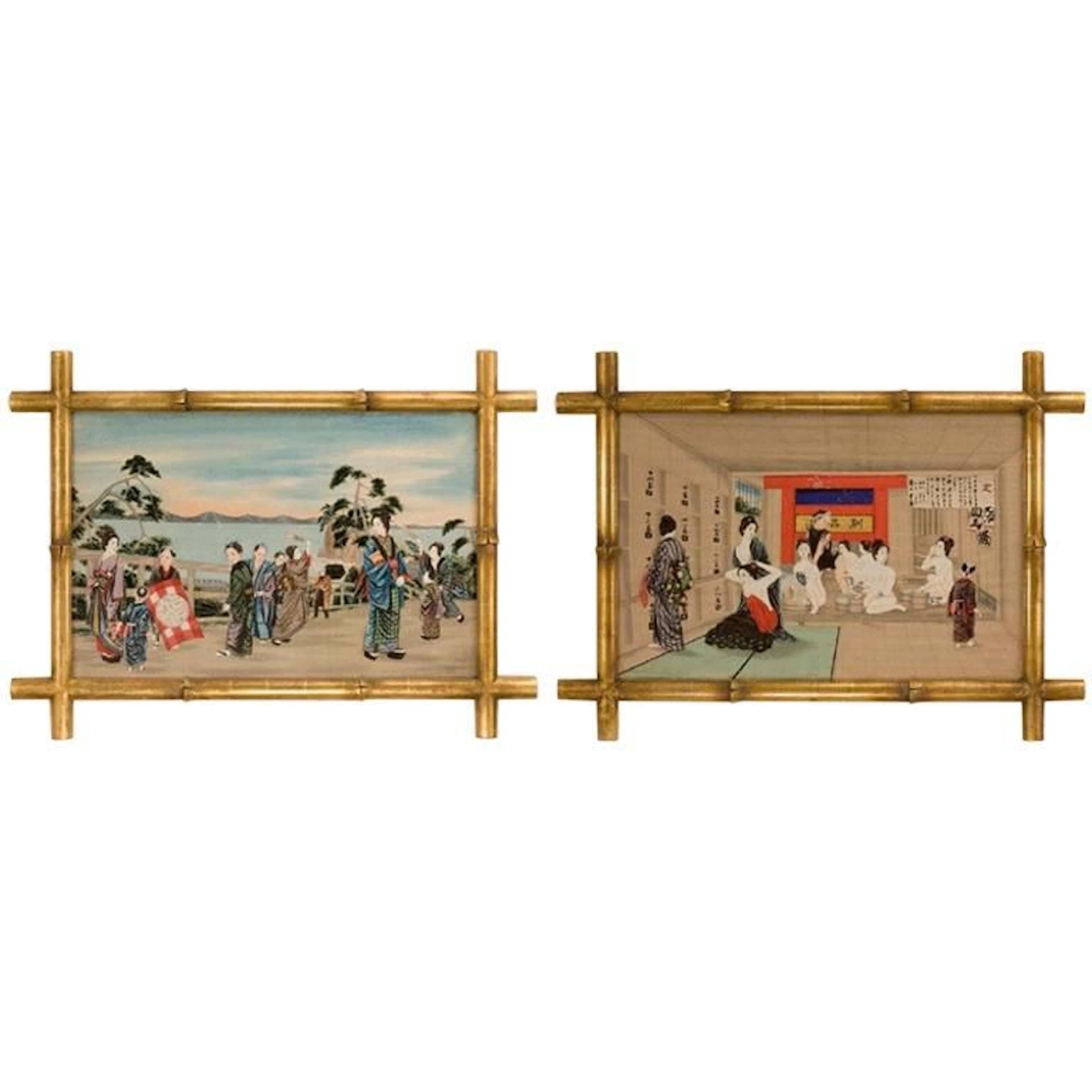 A Pair of Japanese Watercolours on Silk