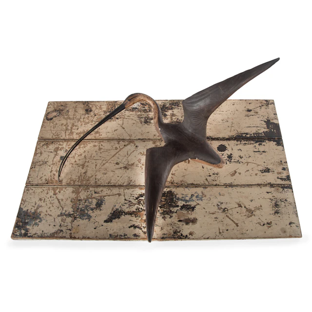 A Wall-mounted Sculpture of a Curlew, Carved and Painted, Mounted
