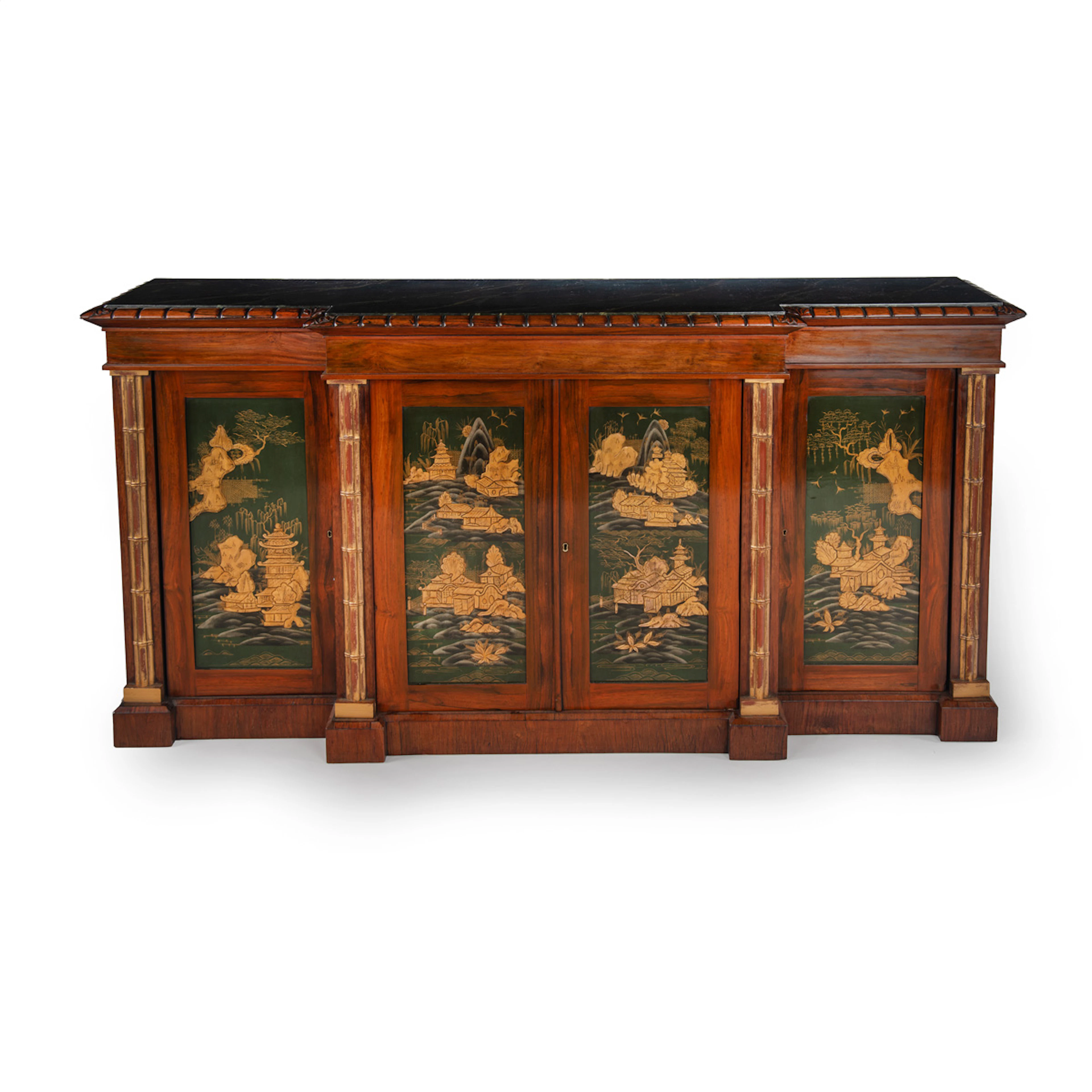 A Decorative Regency S 19th Century English Side Cabinet with Orientalist