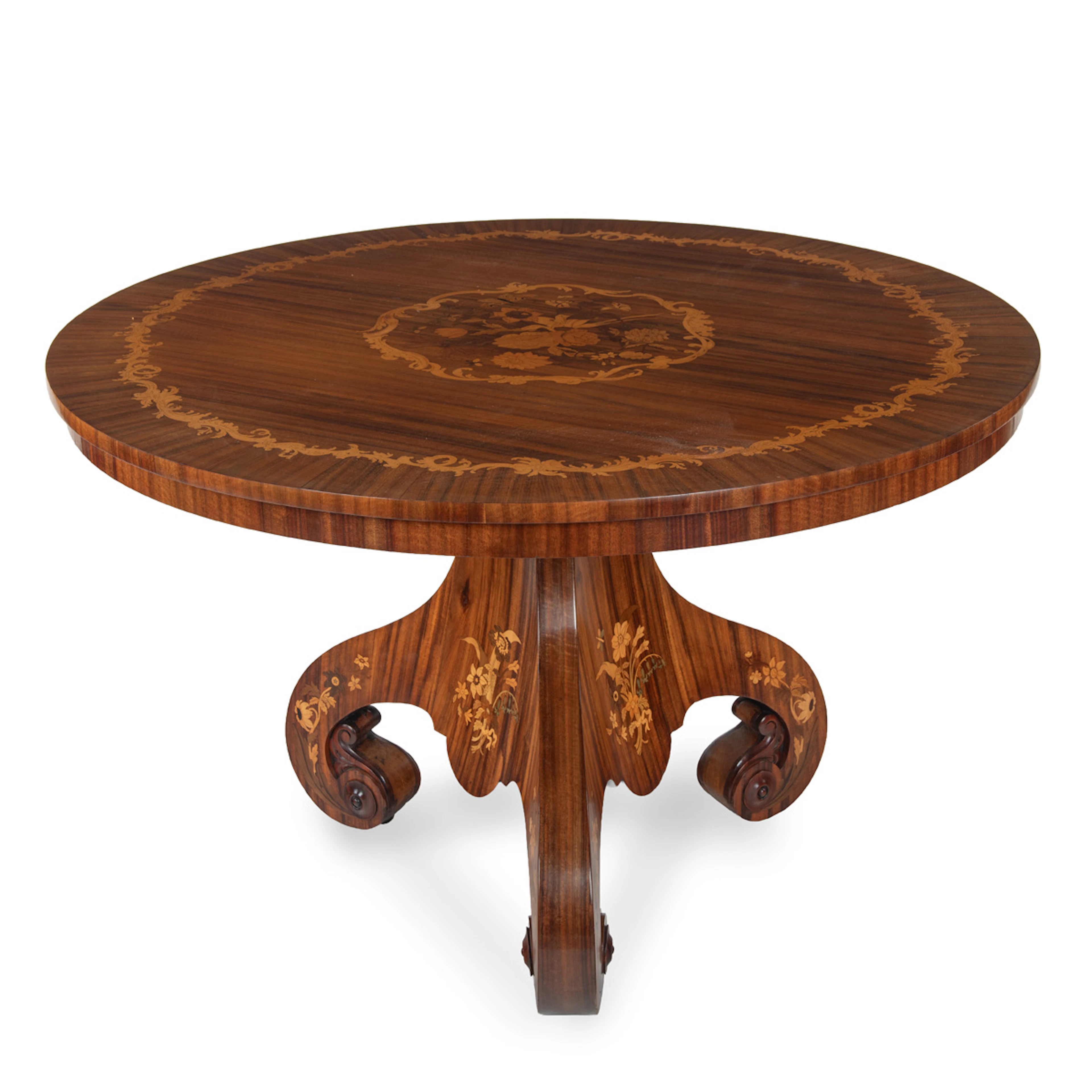 A Fine Victorian Goncalo Alves and Marquetry Centre Table Attributed