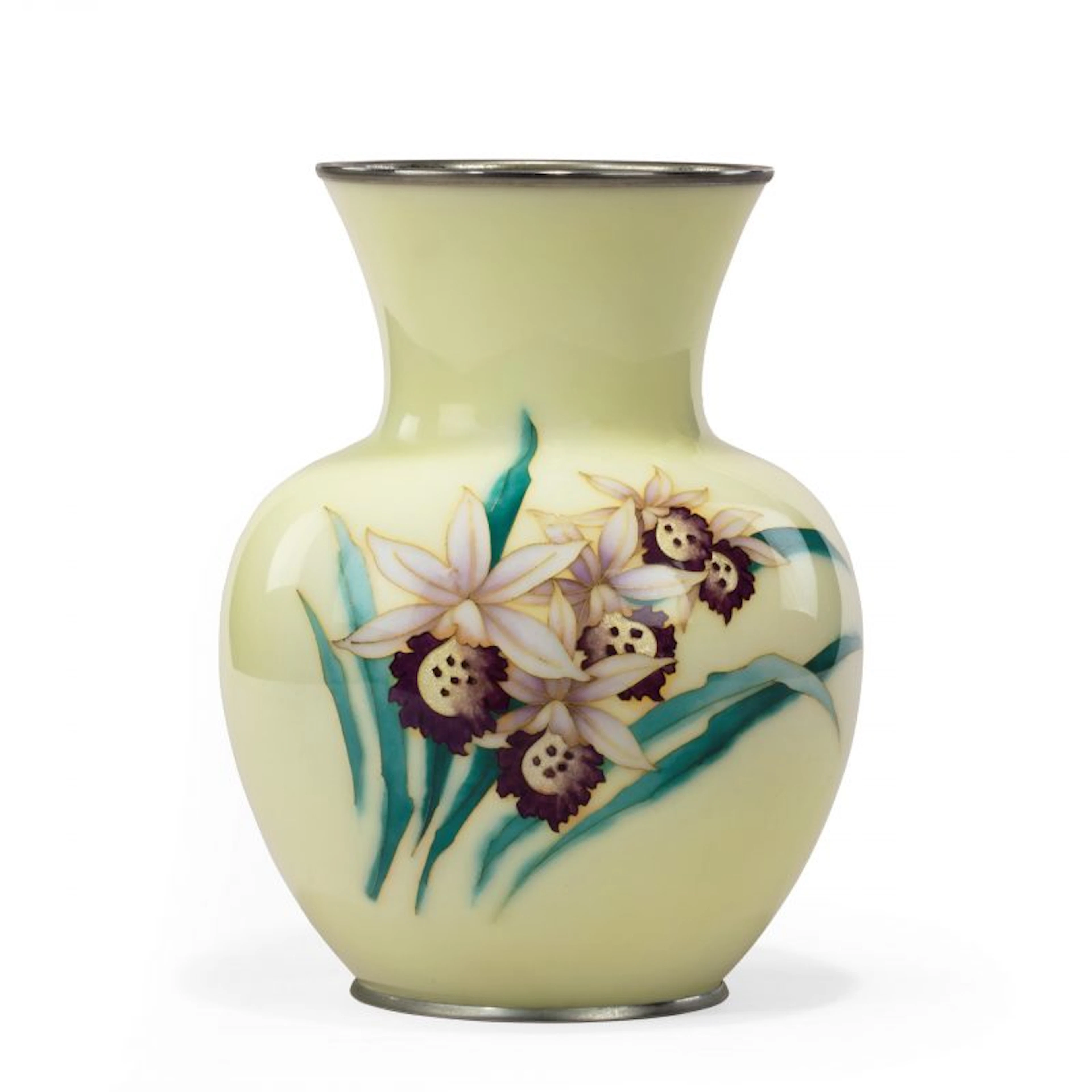 Showa Period Pale Yellow Cloisonné Vase by Tamura