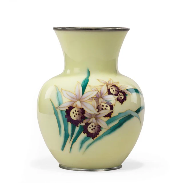 Showa Period Pale Yellow Cloisonné Vase by Tamura