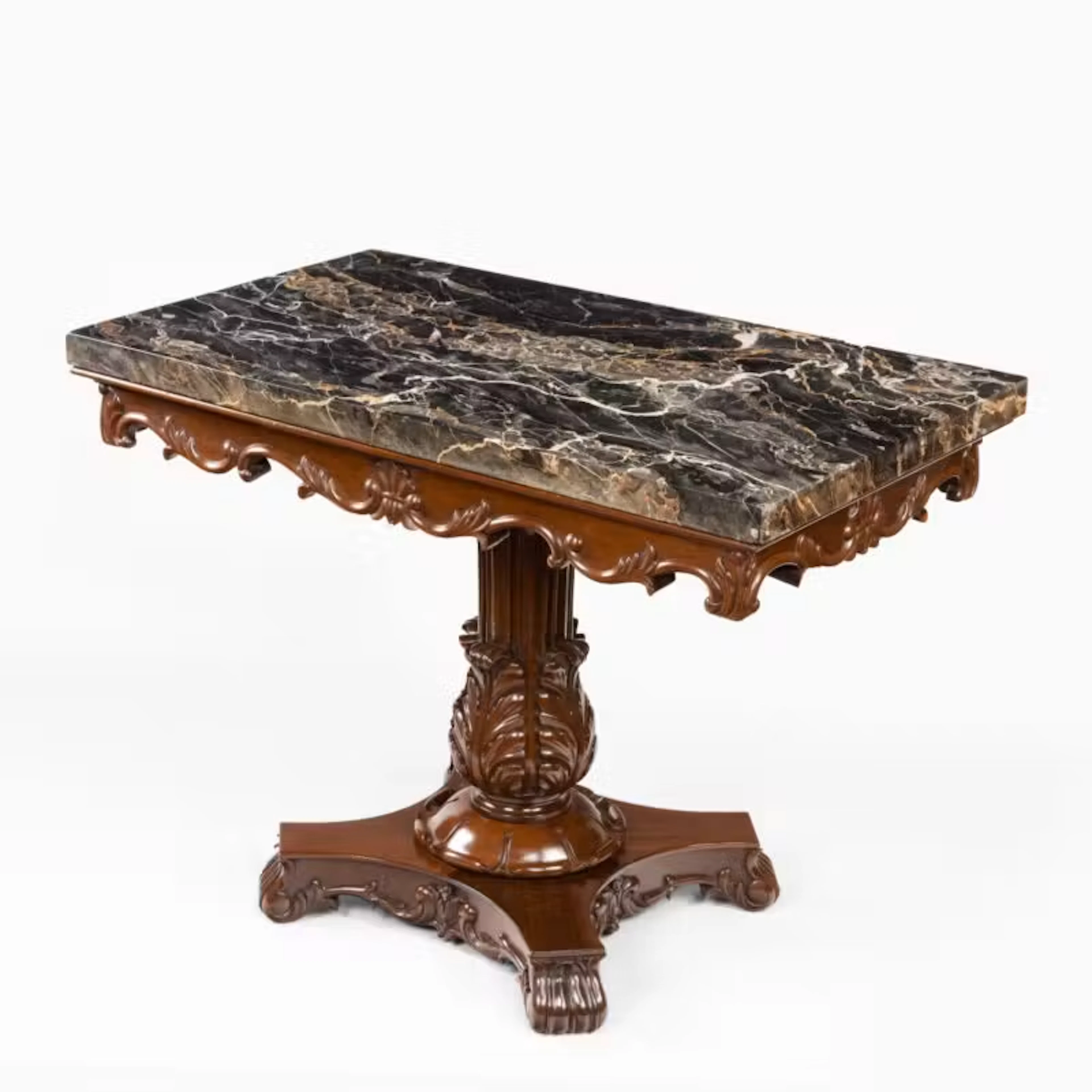 An Anglo-Indian mahogany table with Nero portoro marble top by White