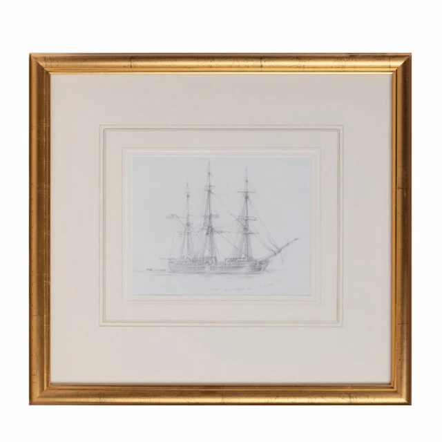 An Unusual Pencil Drawing of “Canton”, a Three-Masted Whaling Ship-at