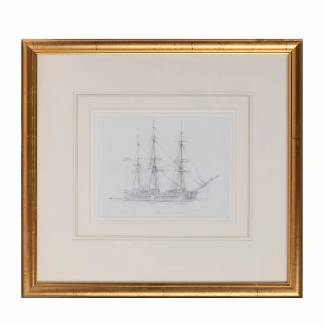 An Unusual Pencil Drawing of “Canton”, a Three-Masted Whaling Ship-at
