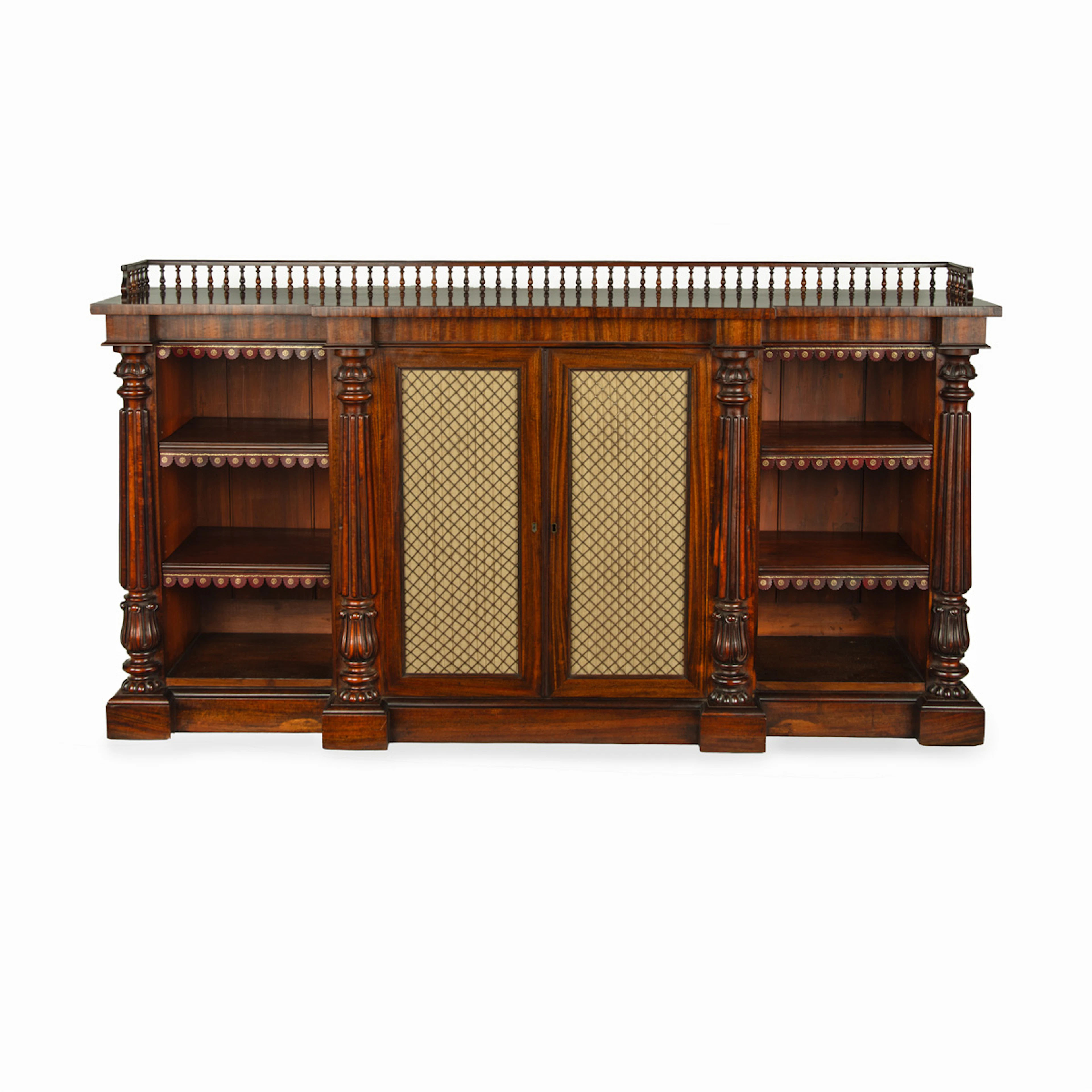 A late William IV rosewood breakfront open bookcase, by Gillows