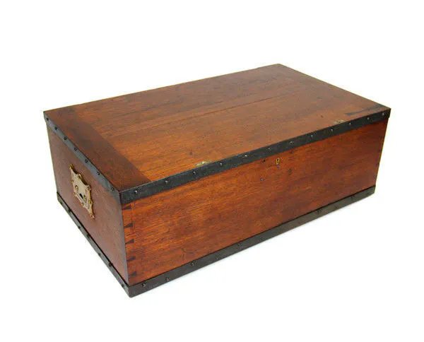 Brass bound antique teak campaign trunk